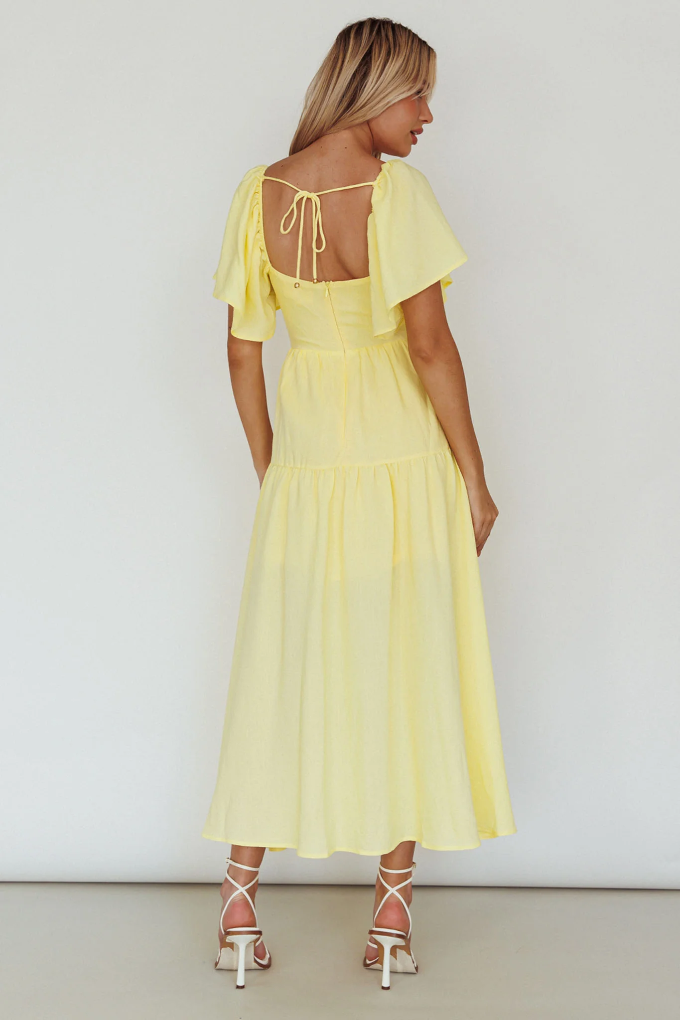 Lula Gathered Bust Midi Dress Lemon - Image 2