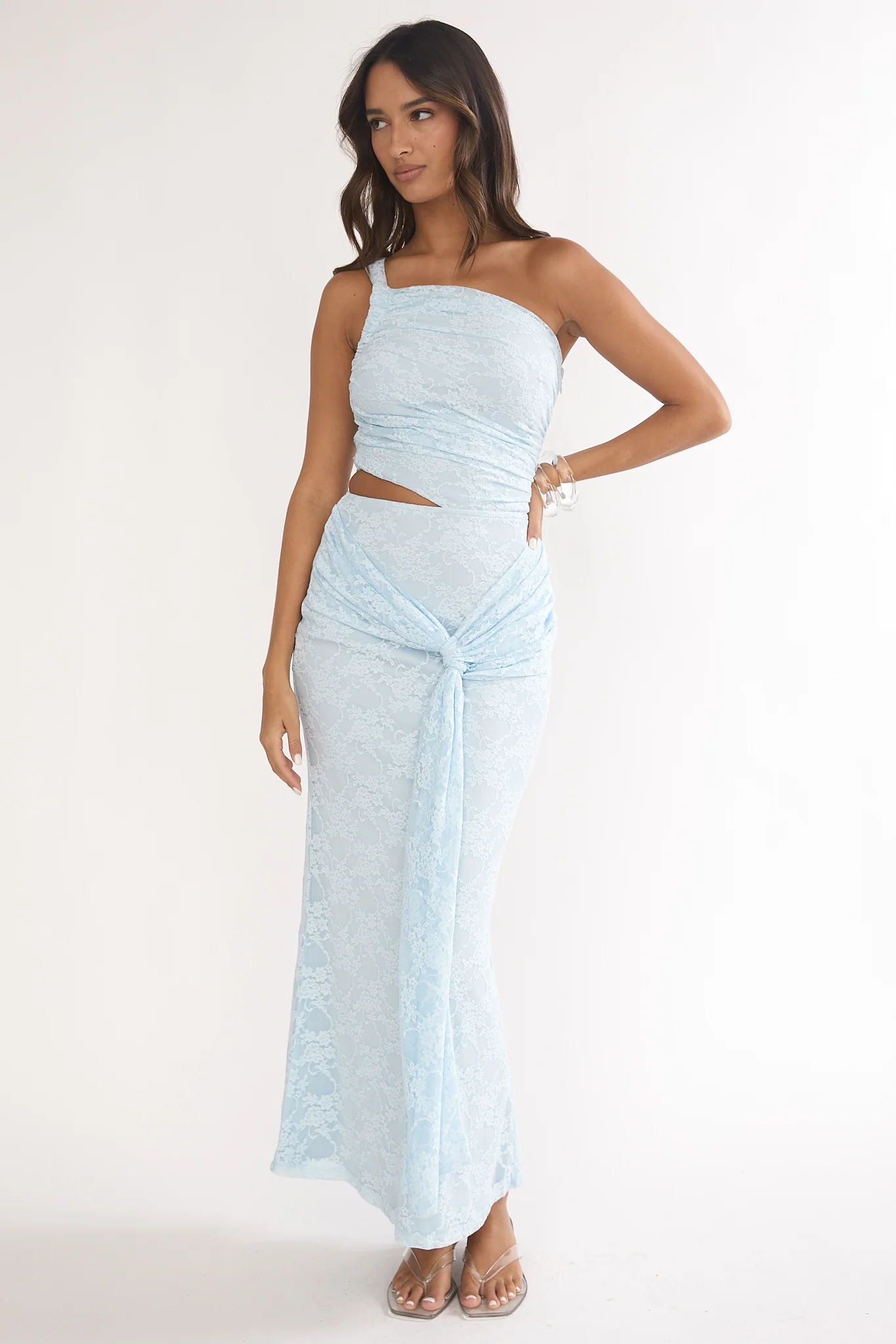Luli One-Shoulder Cut-Out Maxi Dress Textured Light Blue - Image 4