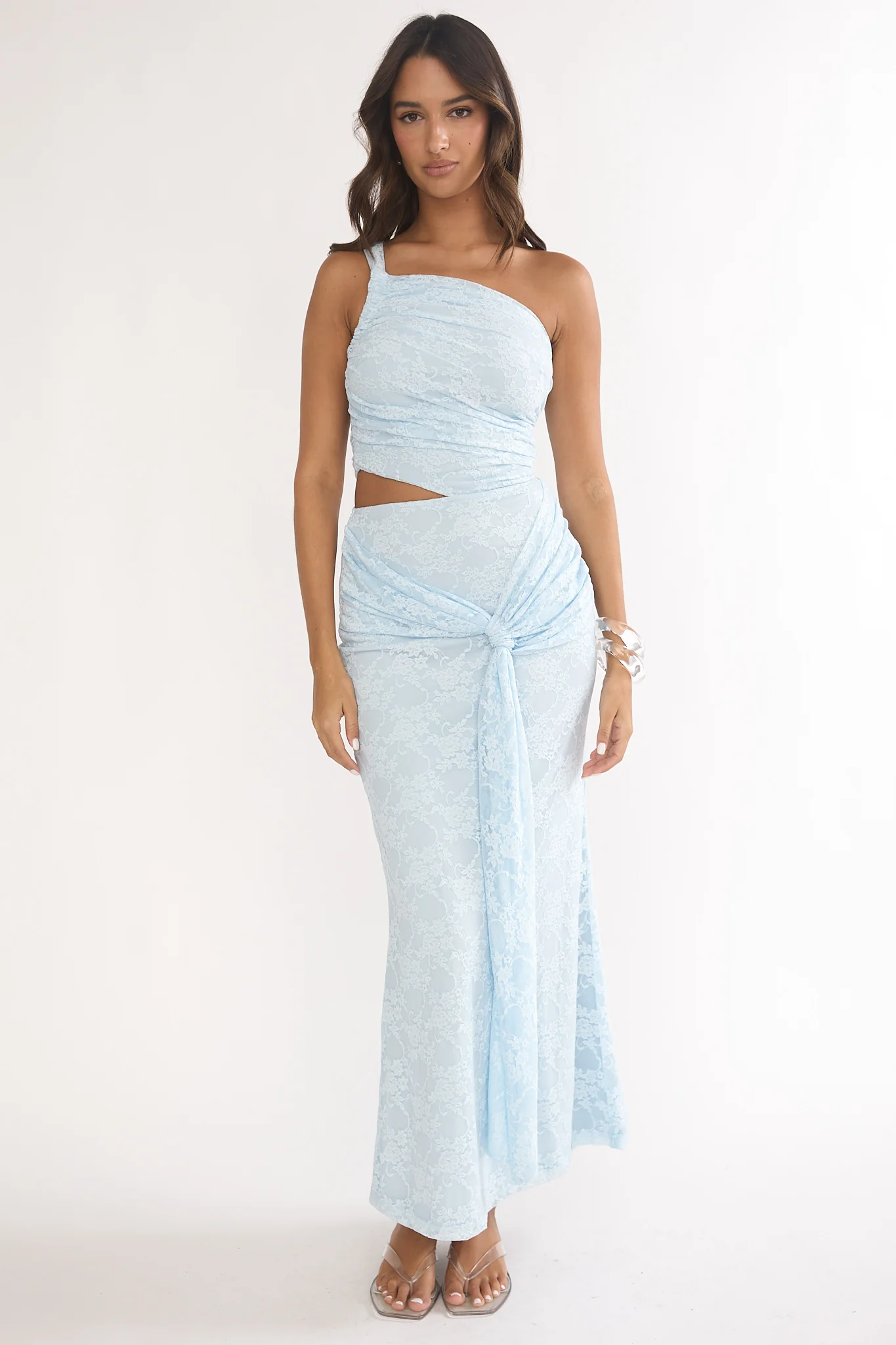 Luli One-Shoulder Cut-Out Maxi Dress Textured Light Blue - Image 5