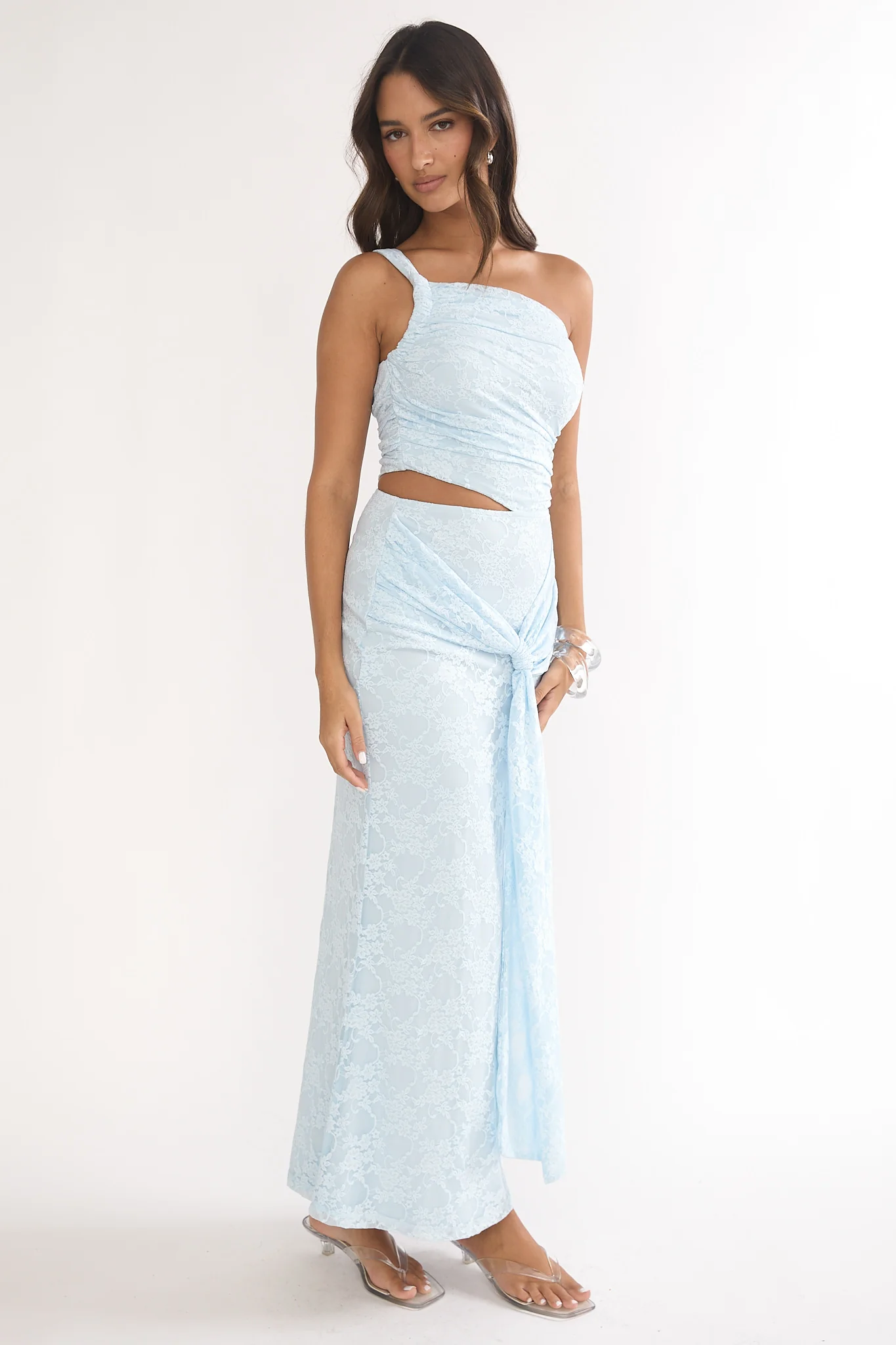 Luli One-Shoulder Cut-Out Maxi Dress Textured Light Blue - Image 6