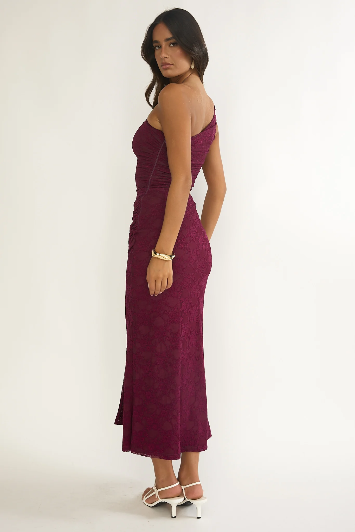 Luli One-Shoulder Cut-Out Maxi Dress Textured Plum - Image 2