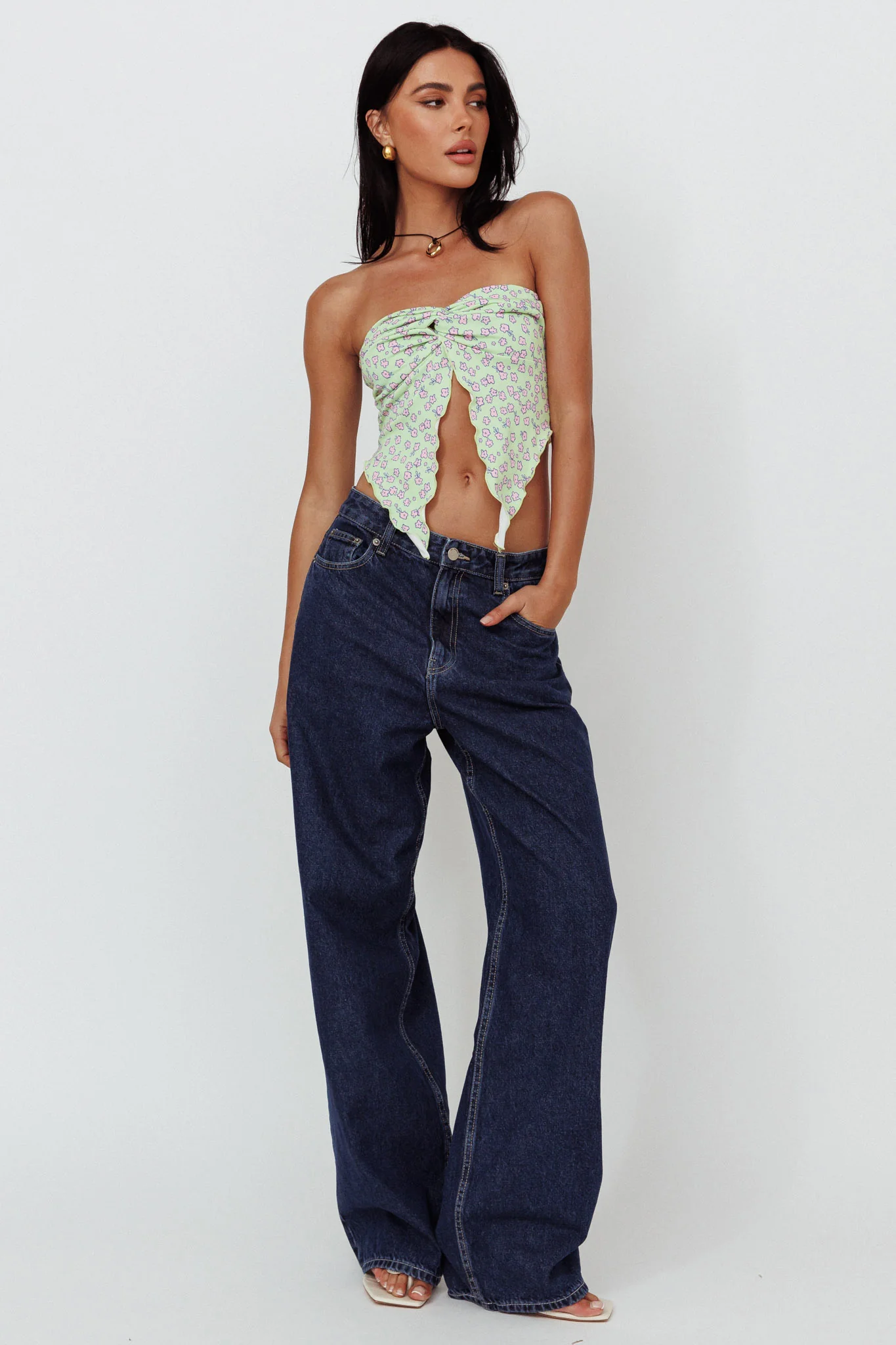 Lulu Strapless Crop Top Lime/Pink - Image 3