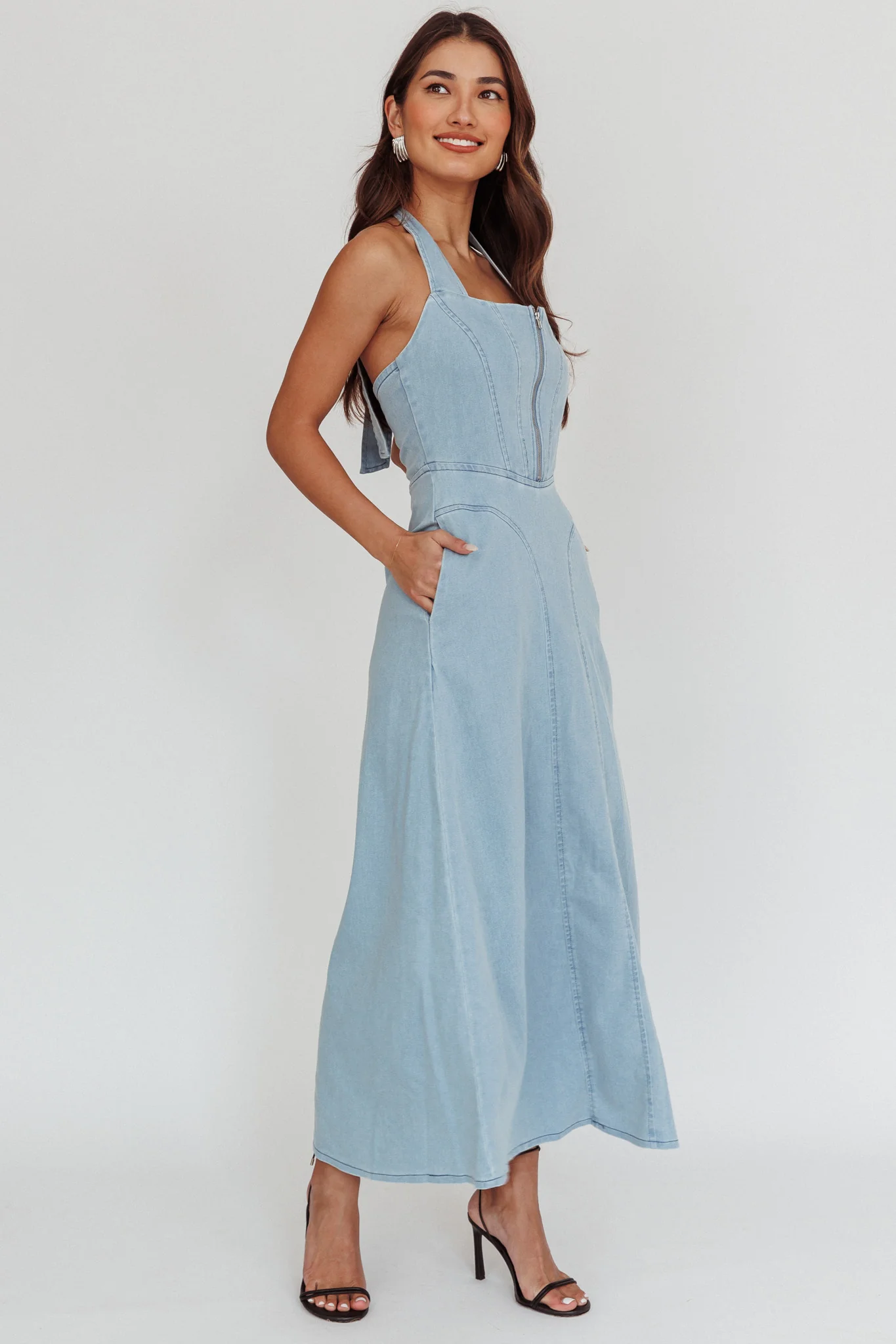 Lumi A-Line Maxi Dress Light Denim Blue - Image 3