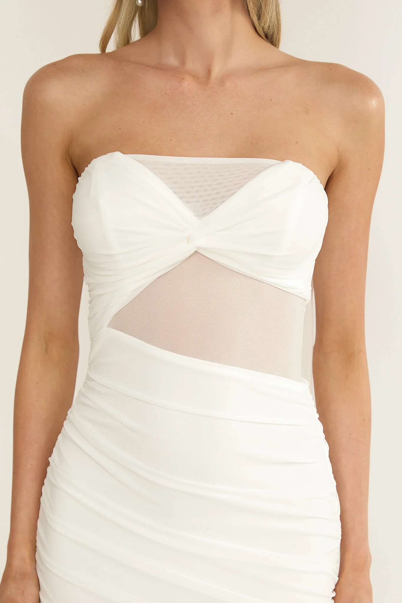 Lumiere Strapless Sheer Mesh Dress White - Image 4
