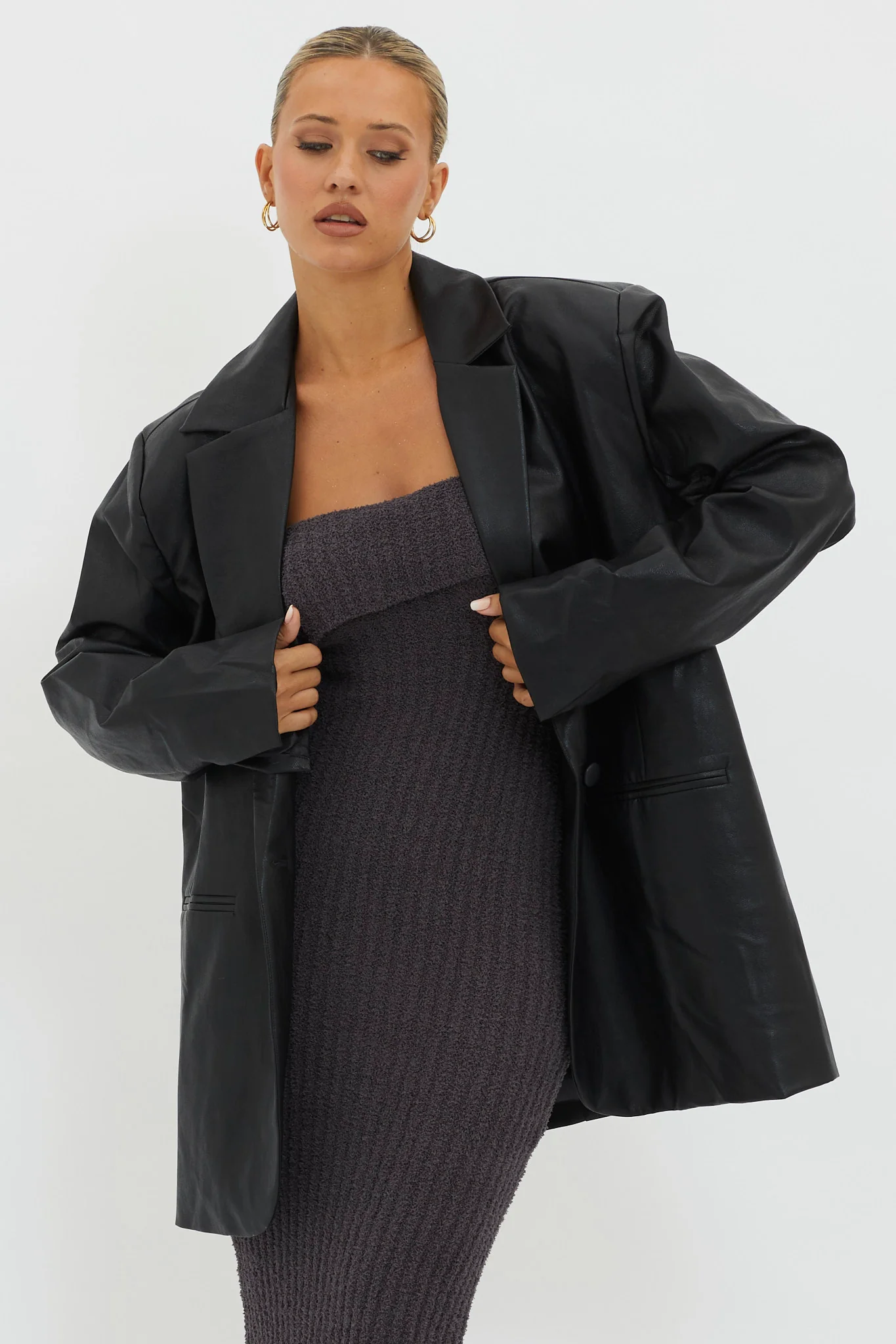 Luminate Oversized Coat Jacket Black - Image 5