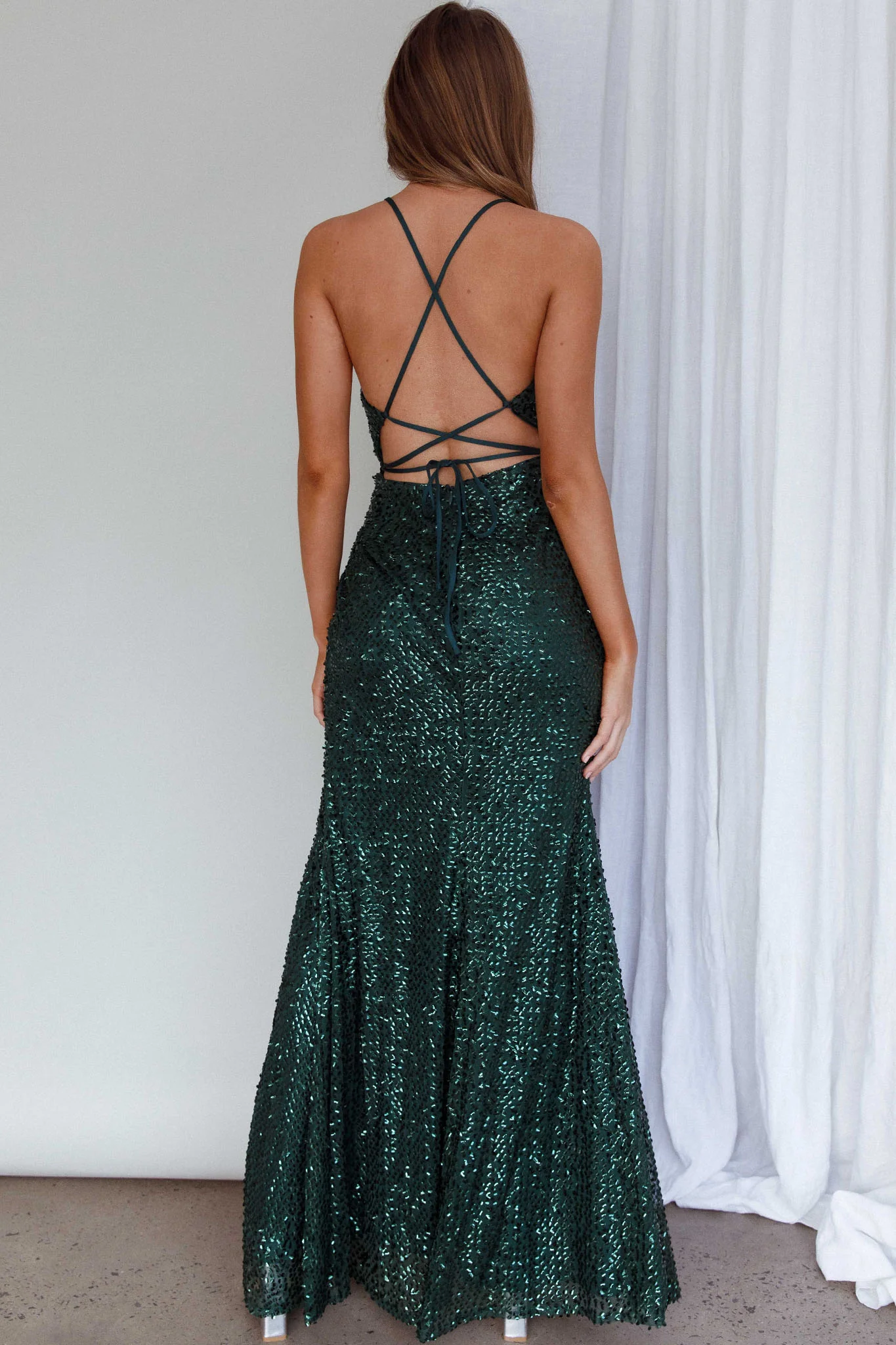 Luminosa Strappy Back Sequin Dress Emerald - Image 8