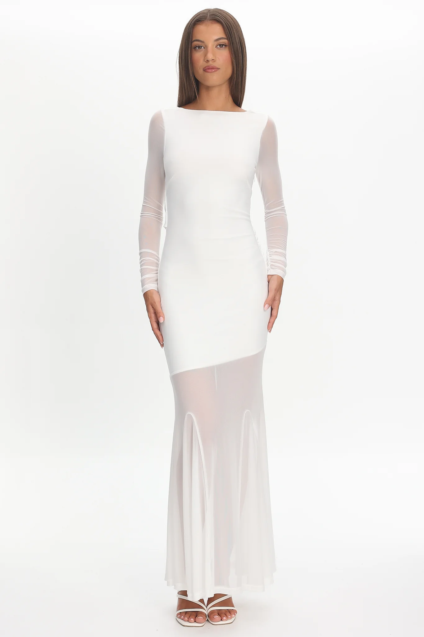 Lustre Long Sleeve Open Back Maxi Dress White - Image 5