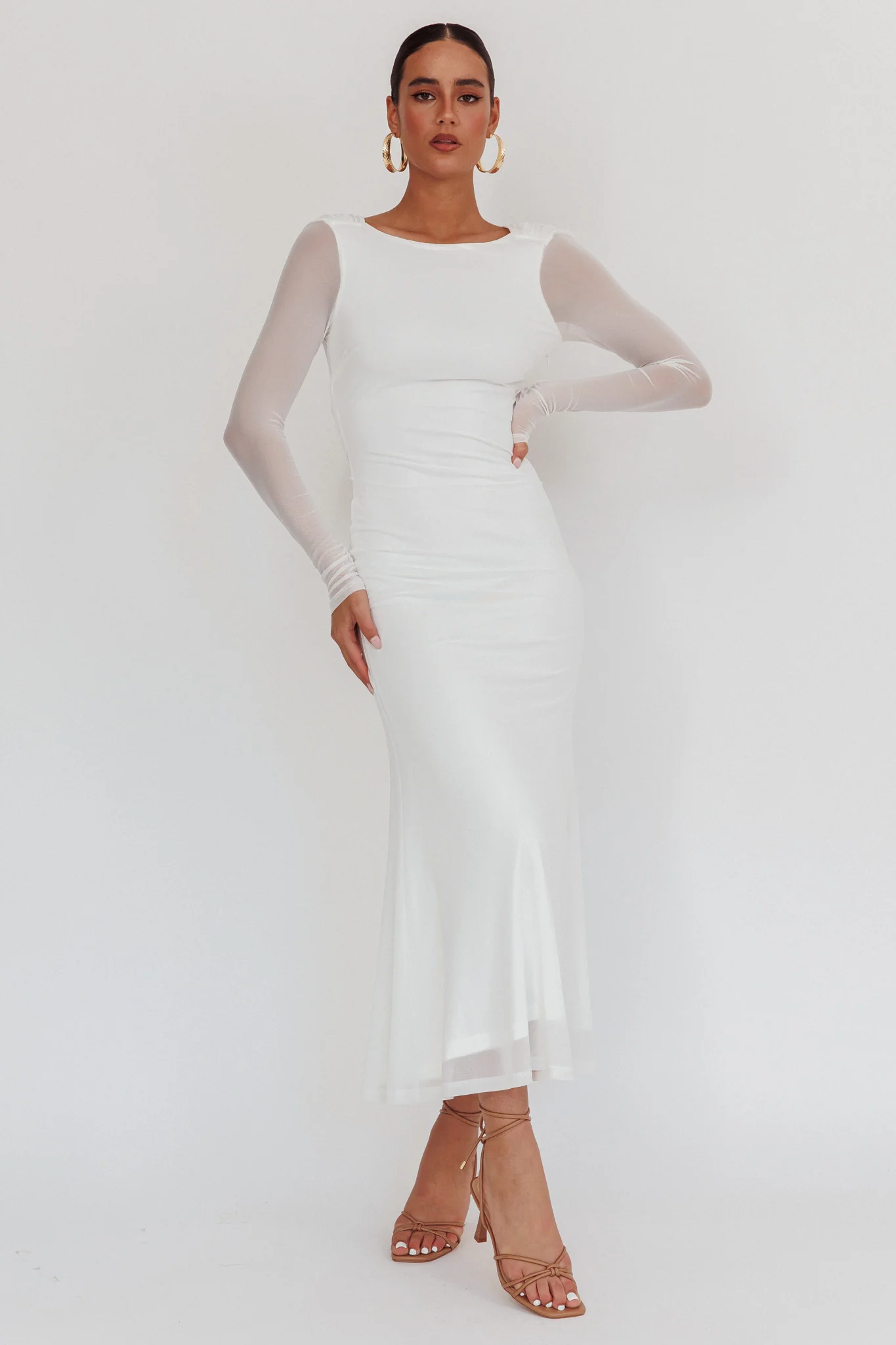 Lustre Open Back Mesh Maxi Dress White - Image 5