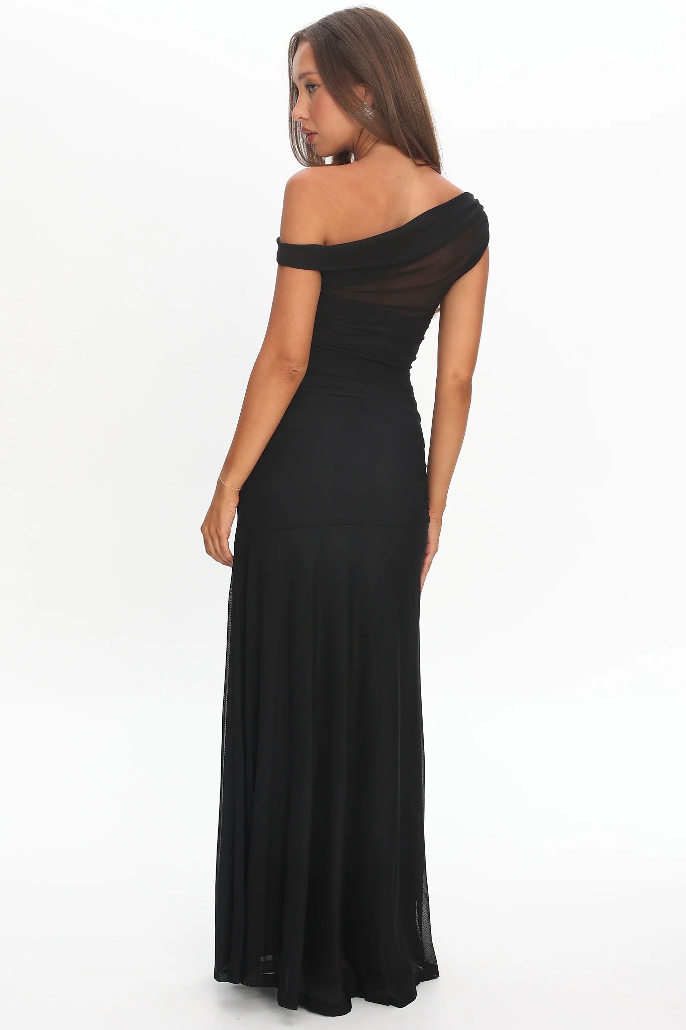 Lylah Asymmetric Neckline Mesh Maxi Dress Black - Image 3