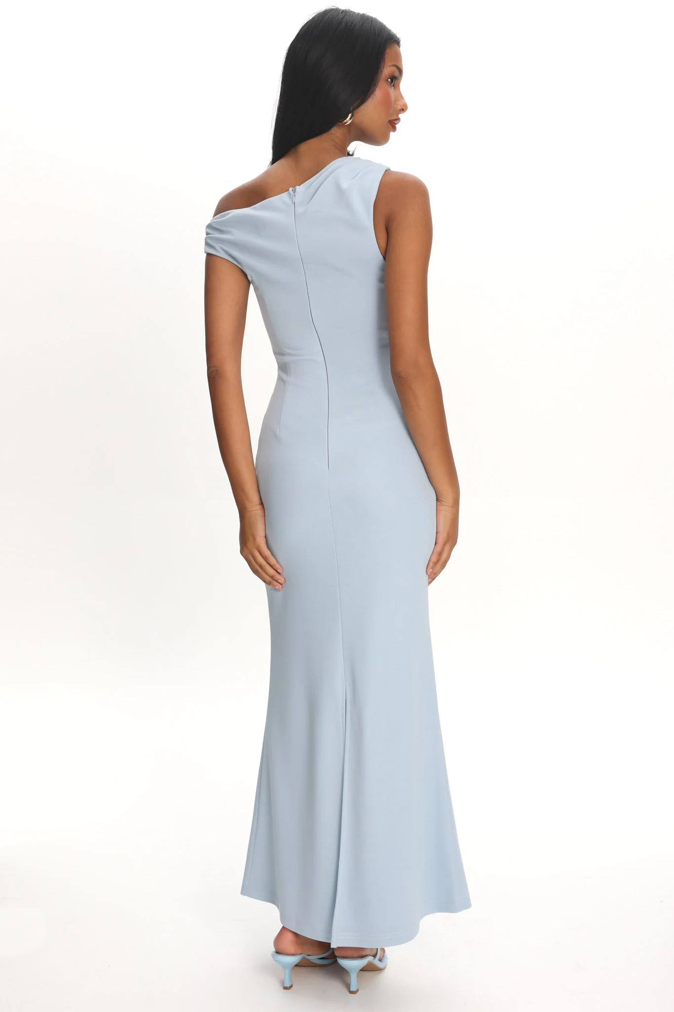 Lylah Asymmetric Neckline Mesh Maxi Dress Light Blue - Image 3