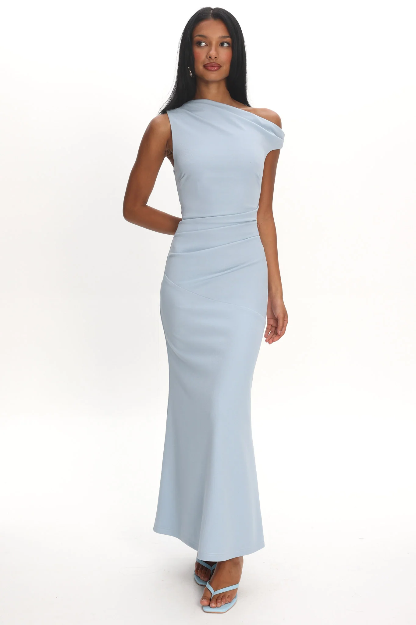 Lylah Asymmetric Neckline Mesh Maxi Dress Light Blue - Image 5