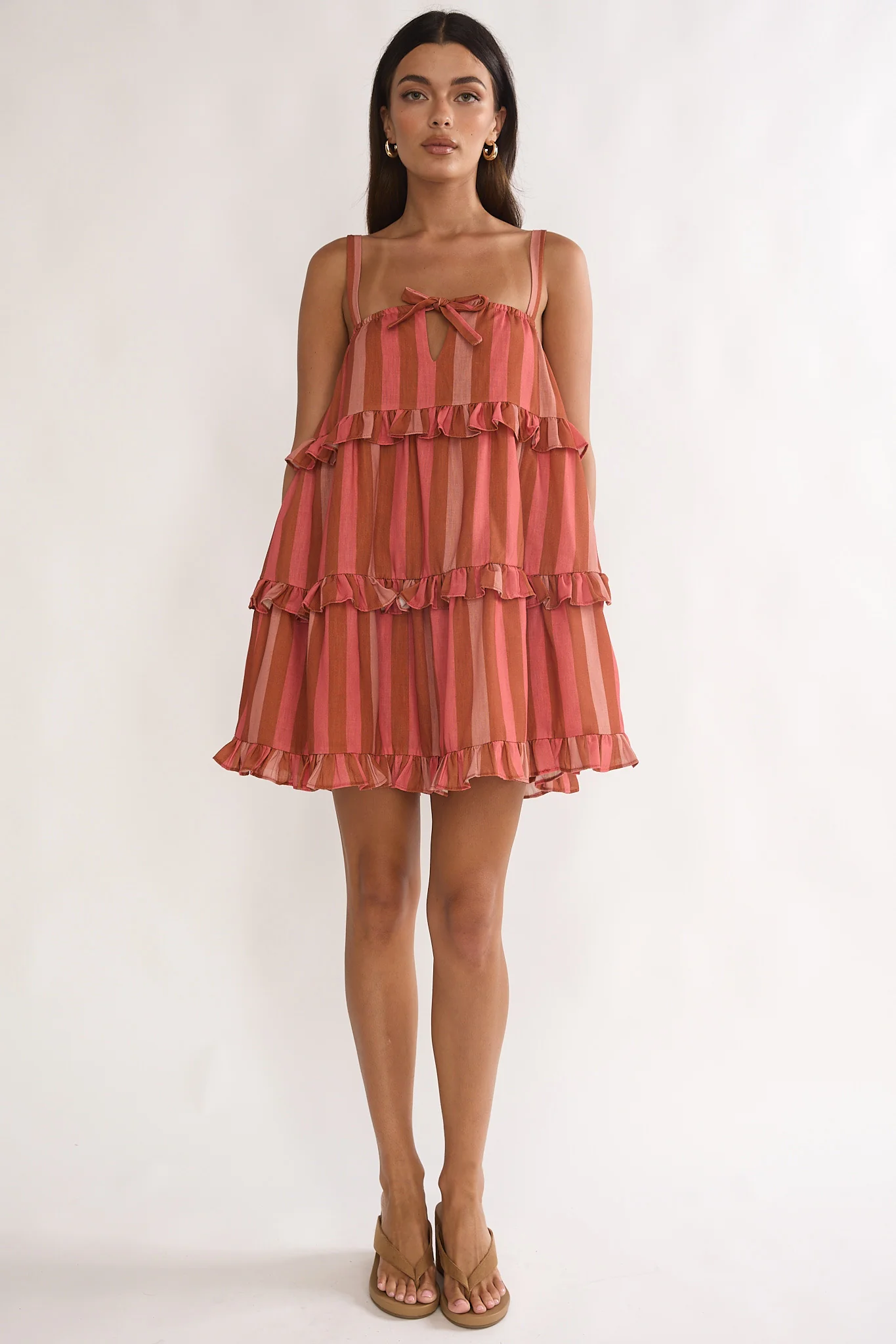Lyndara Frill Trim Mini Dress Stripe Peach - Image 2