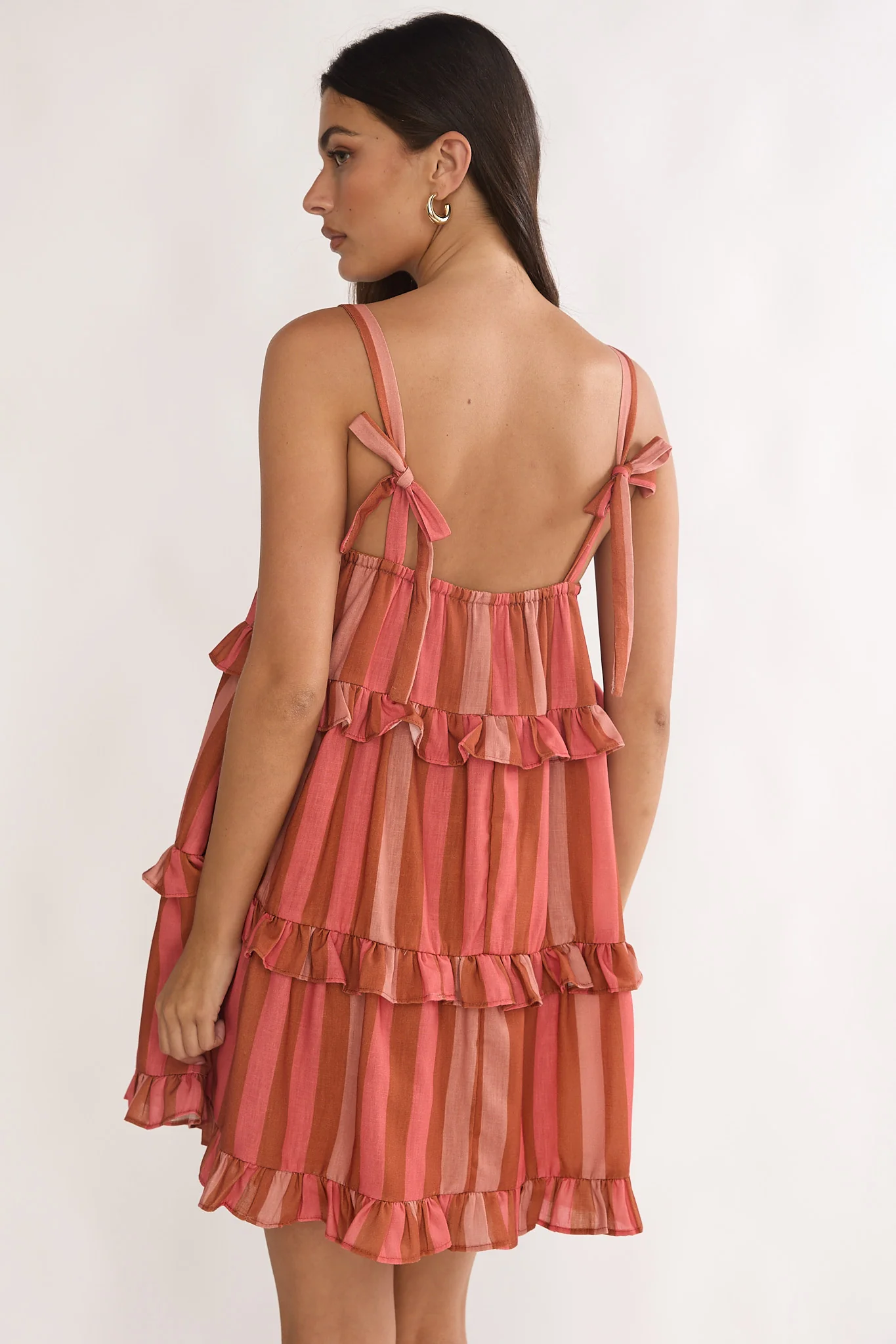 Lyndara Frill Trim Mini Dress Stripe Peach - Image 3