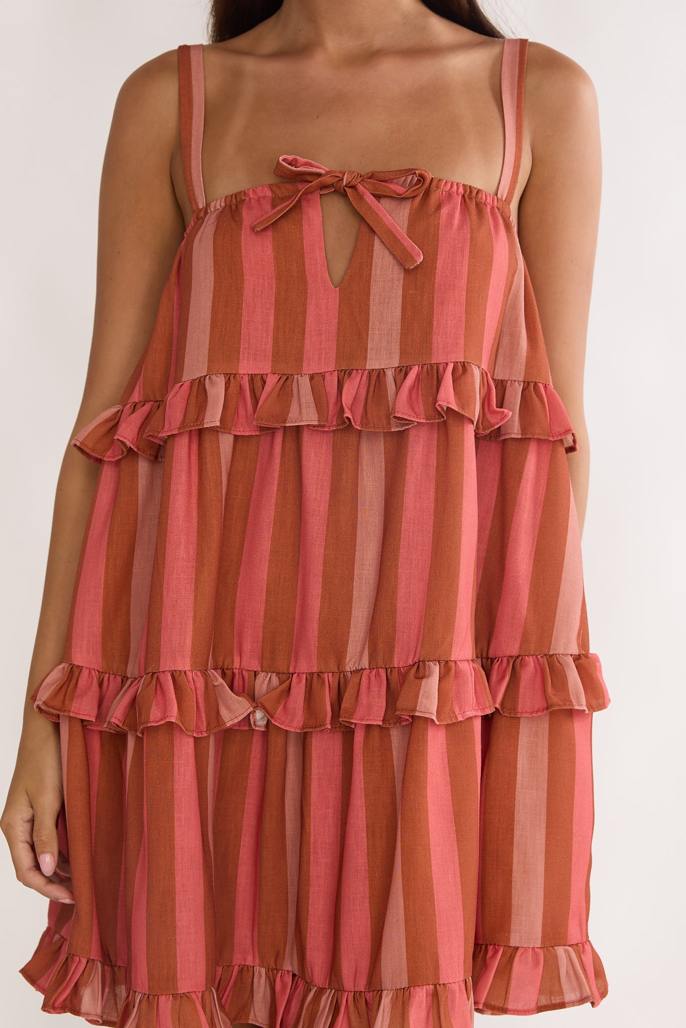 Lyndara Frill Trim Mini Dress Stripe Peach - Image 4