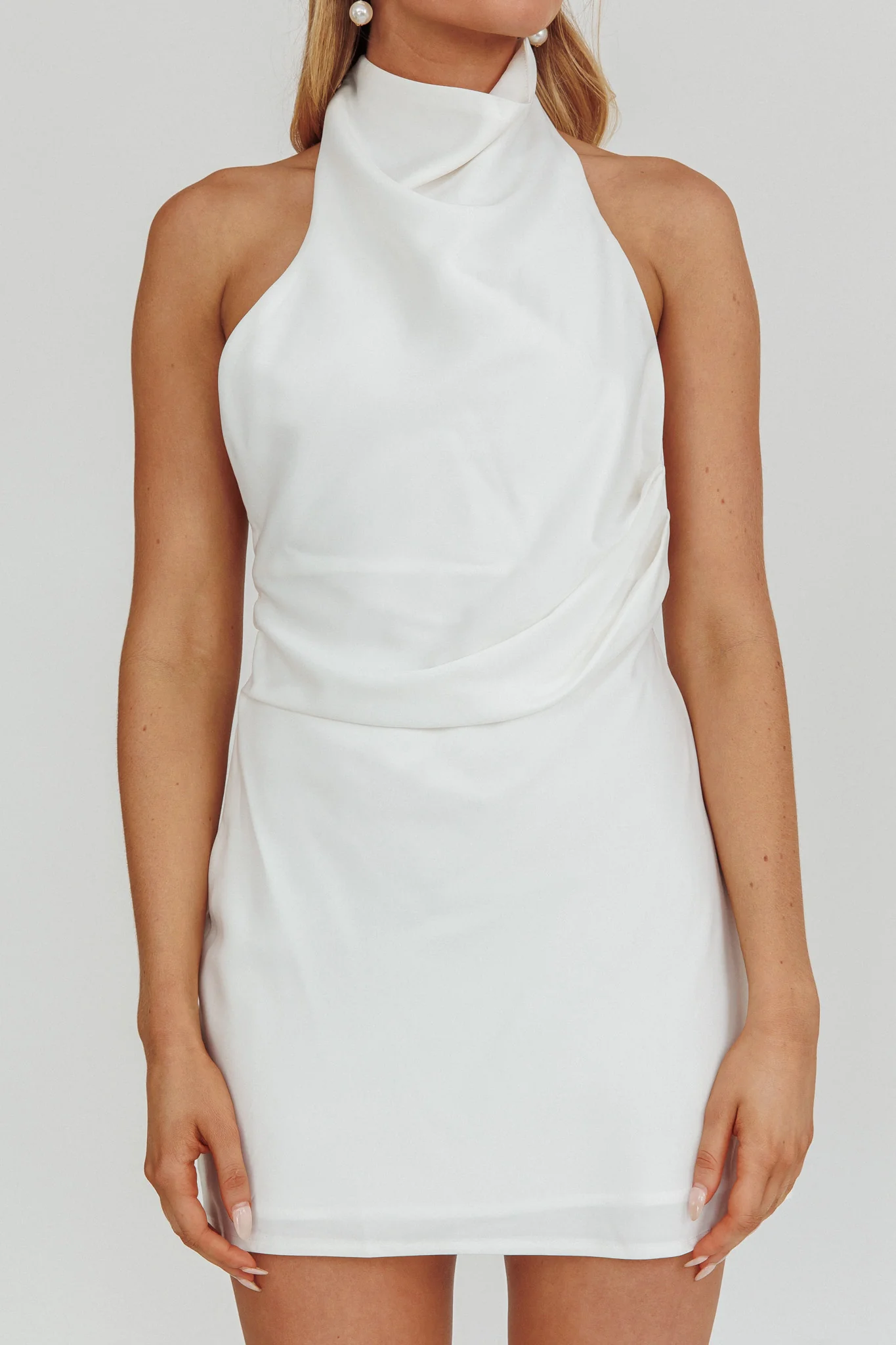 Lyons High Halter Neck Mini Dress White - Image 4