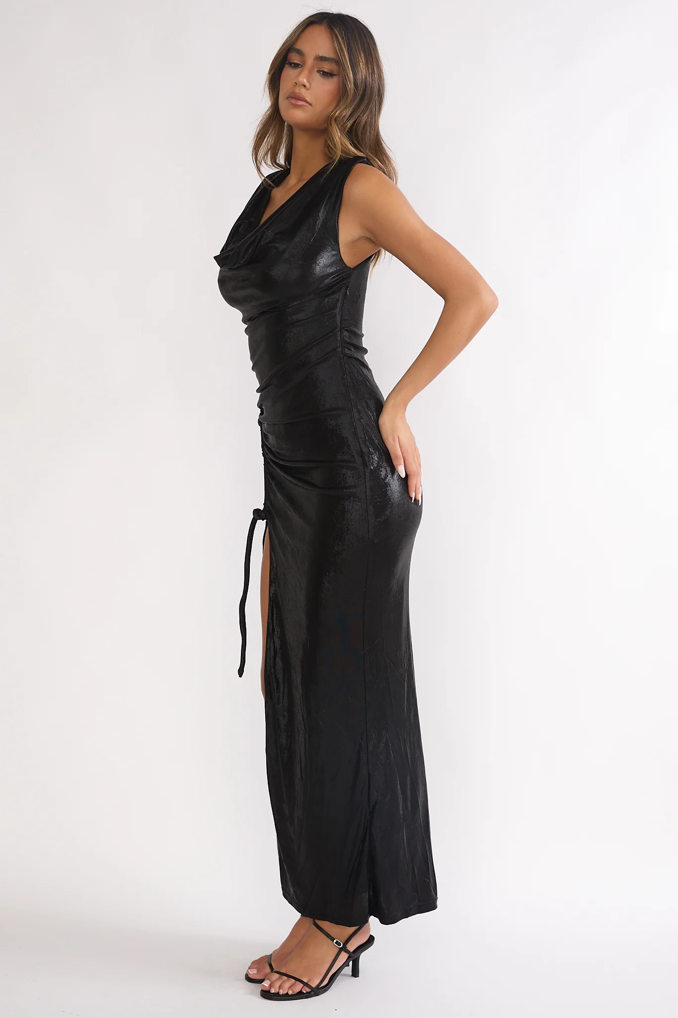 Lyrah Cowl Ruched Maxi Dress Black - Image 6
