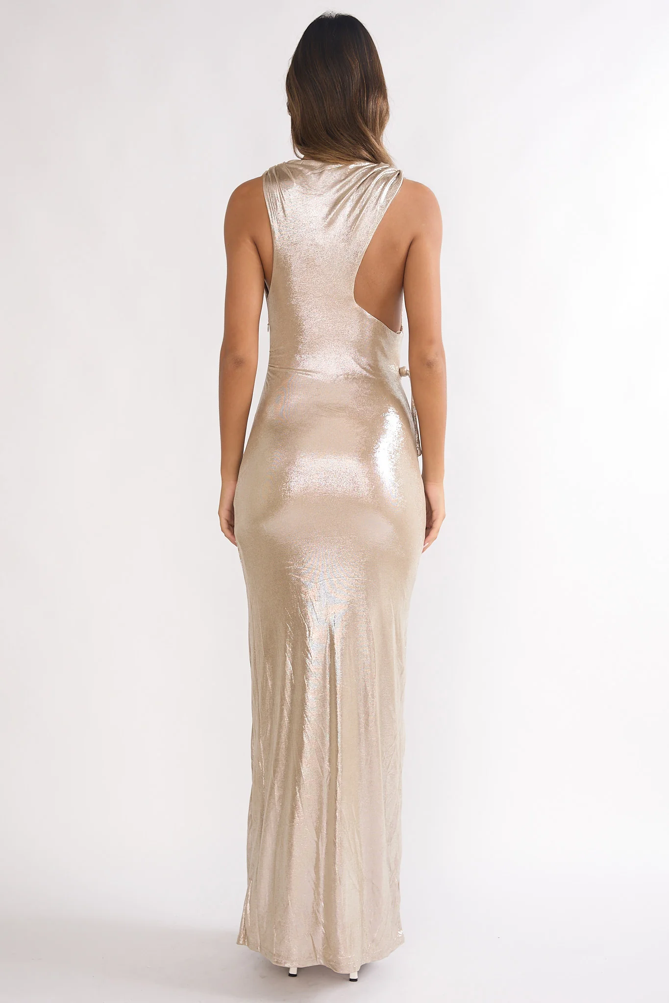 Lyrah Cowl Ruched Maxi Dress Champagne - Image 2