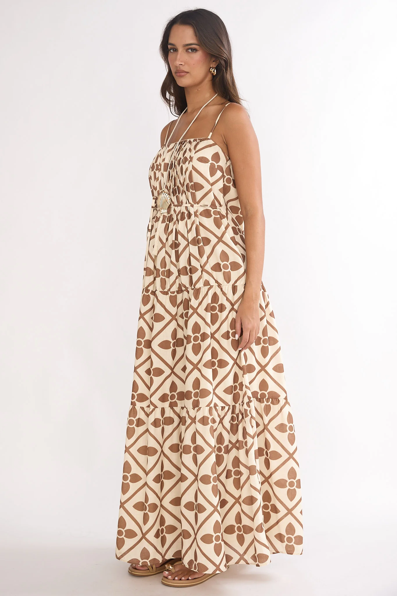 Lysette Pintuck Pleat Maxi Dress Brown Multi - Image 6