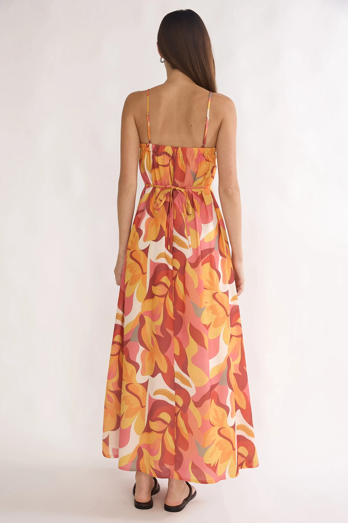 Lysette Pintuck Pleat Maxi Dress Print Orange - Image 3