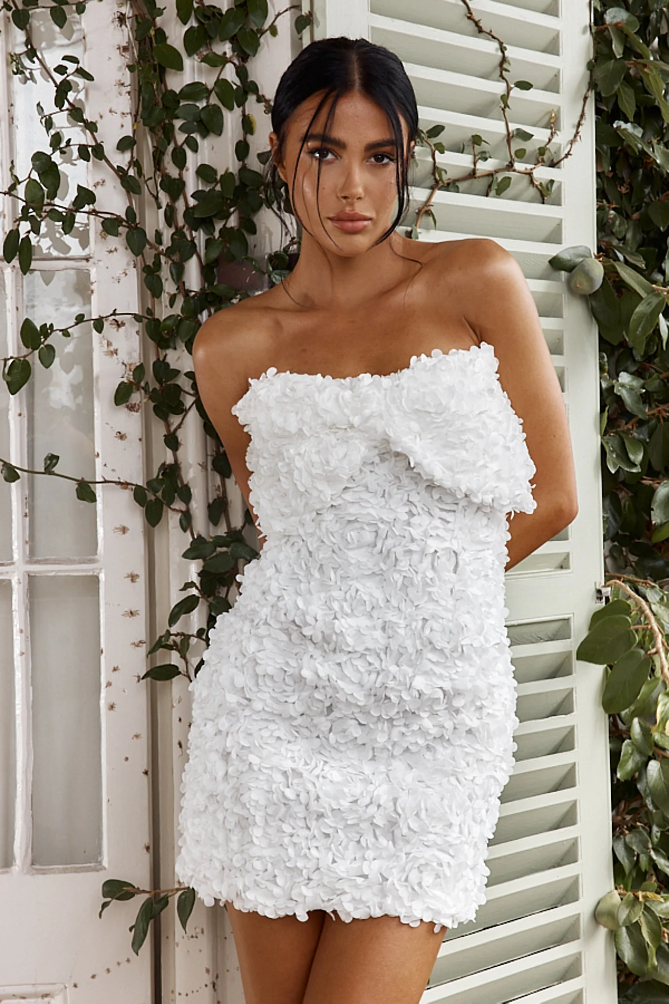 Ma Cherie Bow Bust Embellished Mini Dress White - Image 2