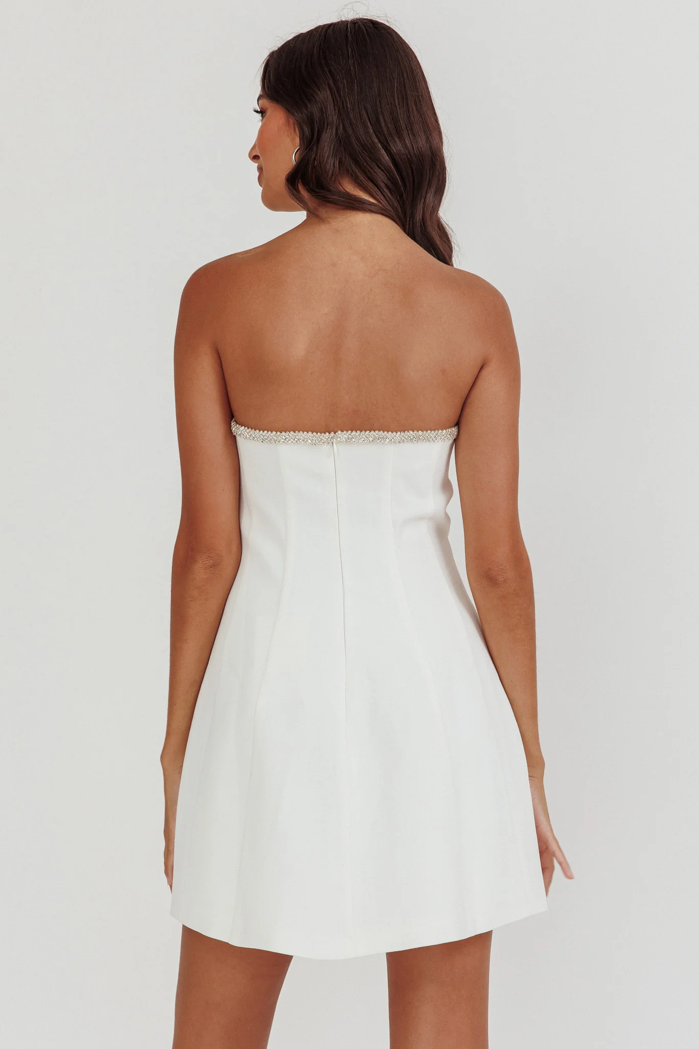 Macaila Rhinestone Trim Strapless Mini Dress Off White - Image 2