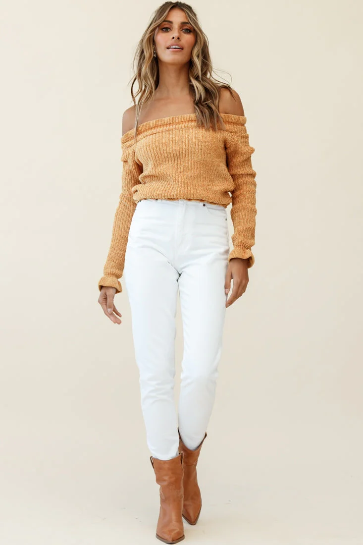 Mackenzie Off-Shoulder Long Sleeve Knit Top Mustard - Image 3