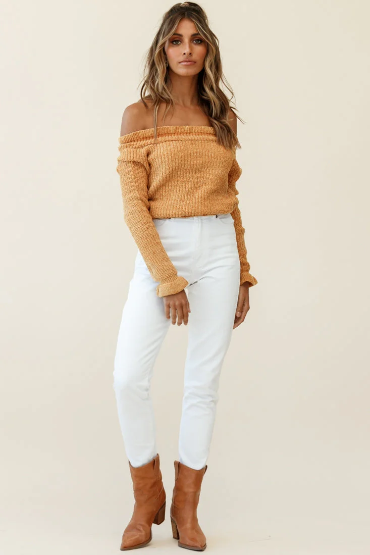 Mackenzie Off-Shoulder Long Sleeve Knit Top Mustard - Image 4