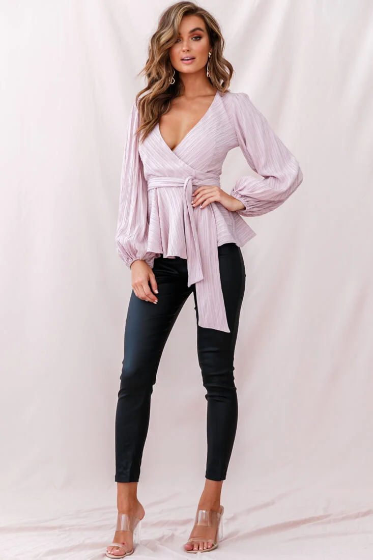 Macy Fit & Flare Wrap Top Mauve - Image 3