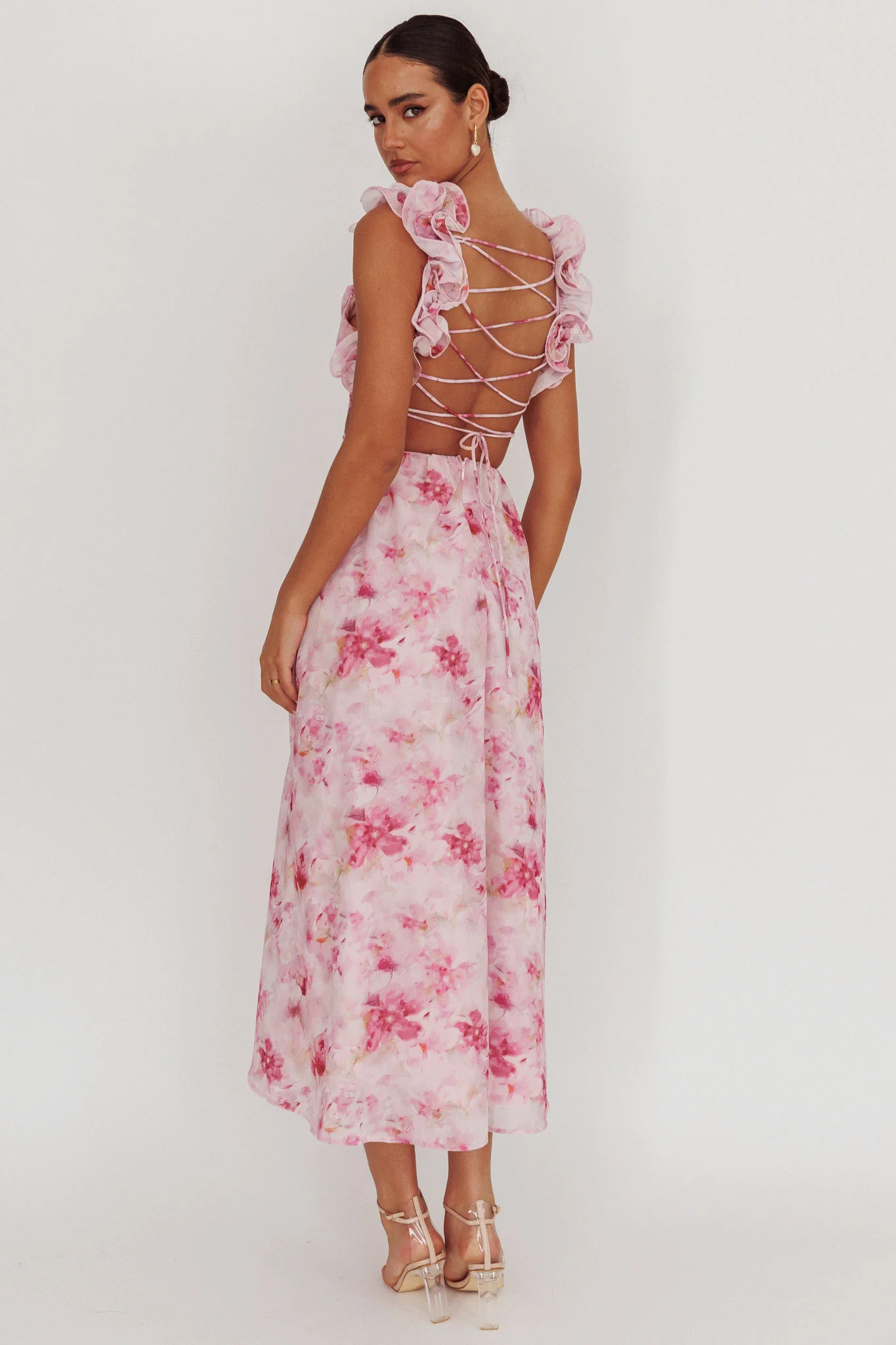Madara Lace-Up Back Floral Maxi Dress Lilac - Image 2