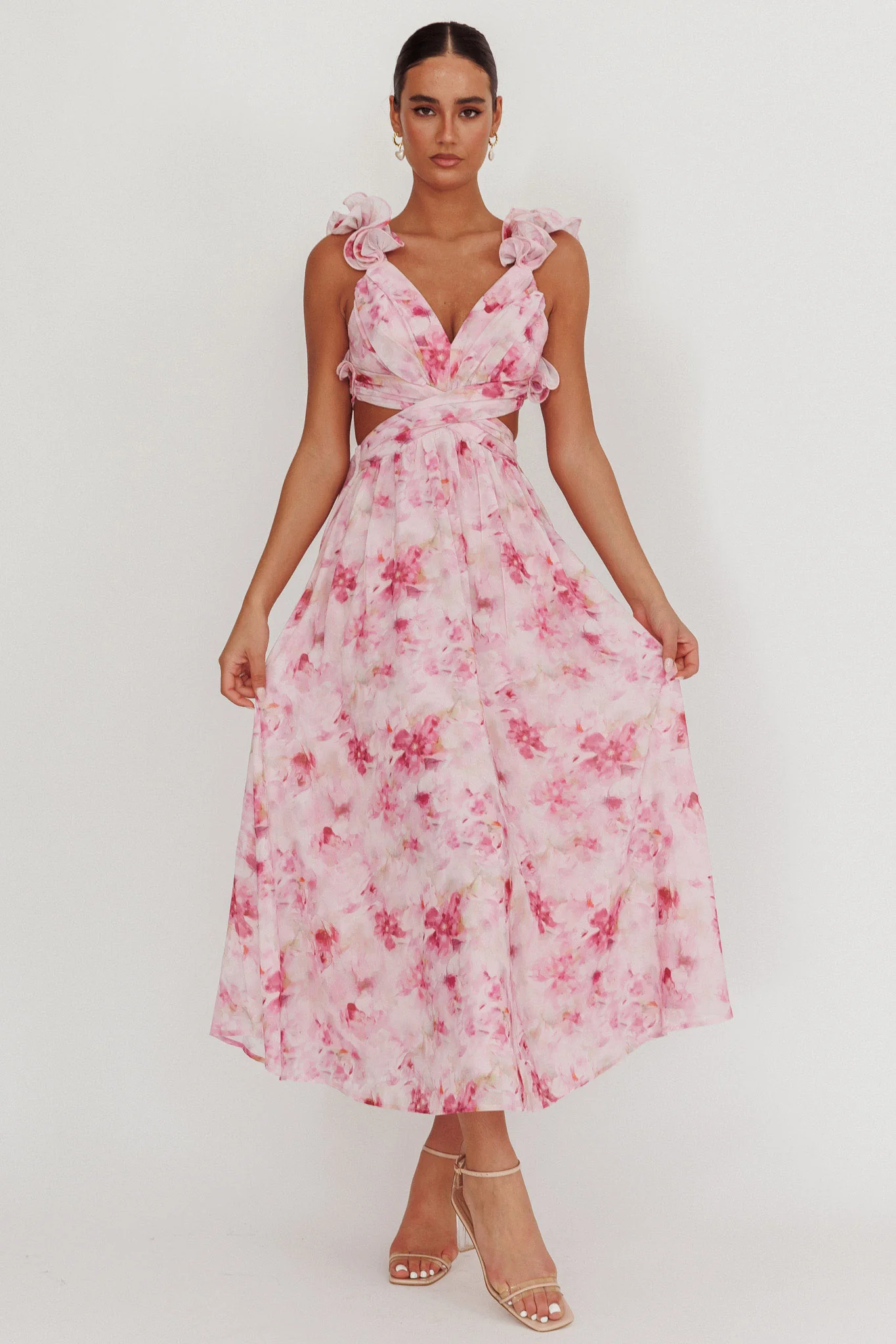Madara Lace-Up Back Floral Maxi Dress Lilac - Image 3