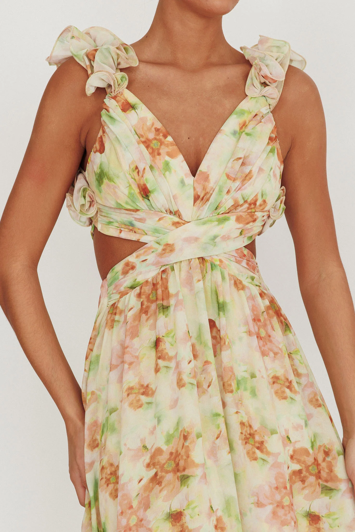 Madara Lace-Up Back Floral Maxi Dress Orange - Image 4