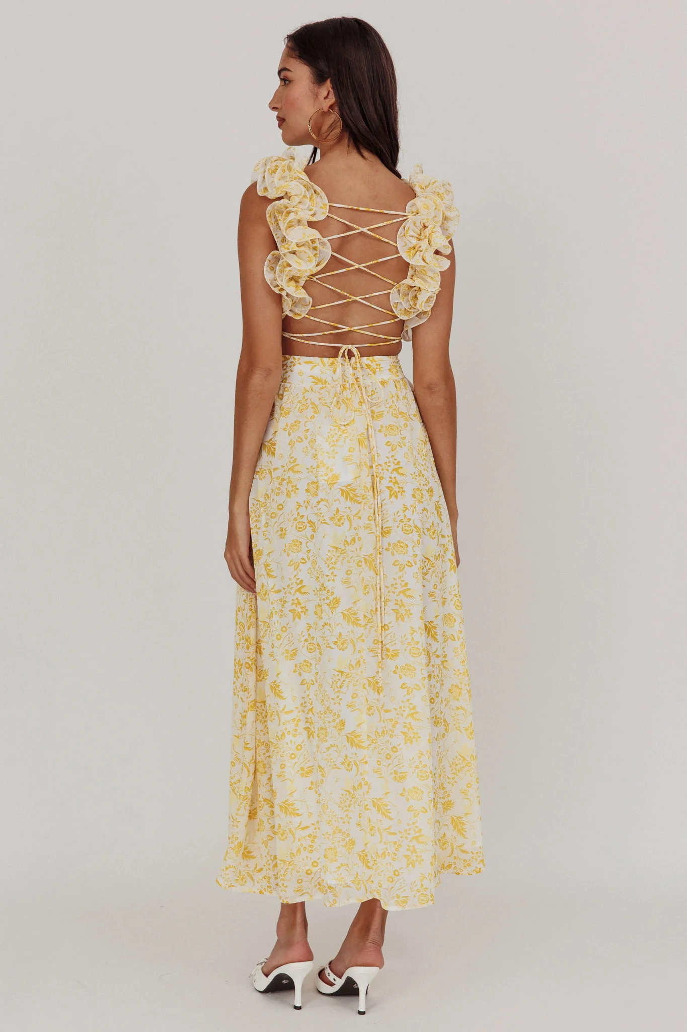Madara Lace-Up Back Maxi Dress Floral Yellow - Image 2