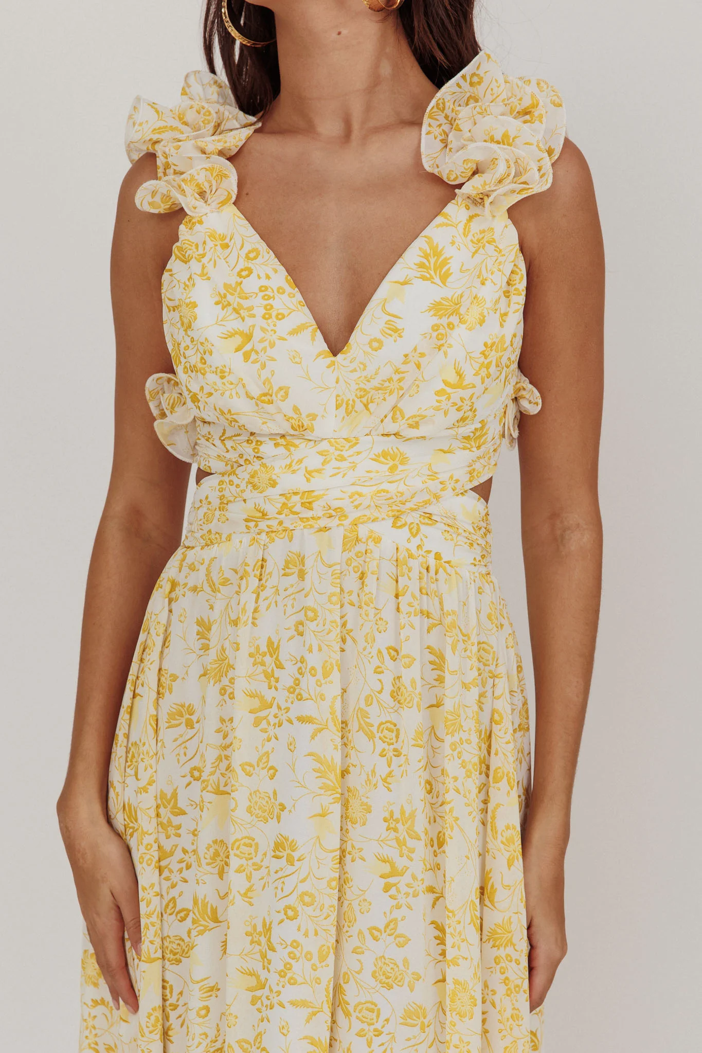 Madara Lace-Up Back Maxi Dress Floral Yellow - Image 3