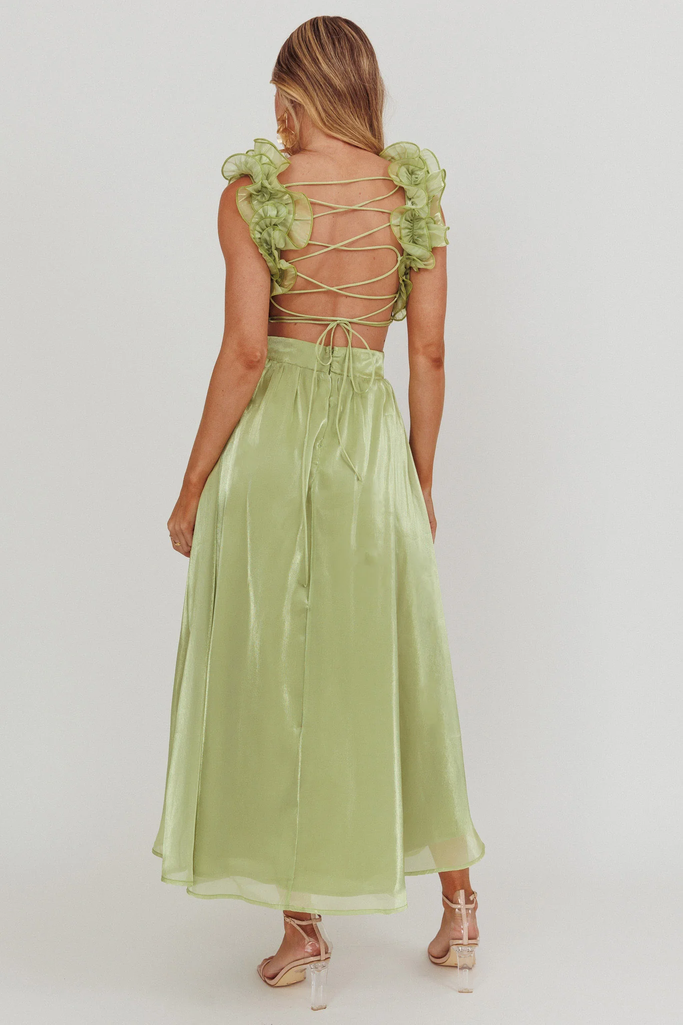 Madara Lace-Up Back Maxi Dress Sage - Image 2