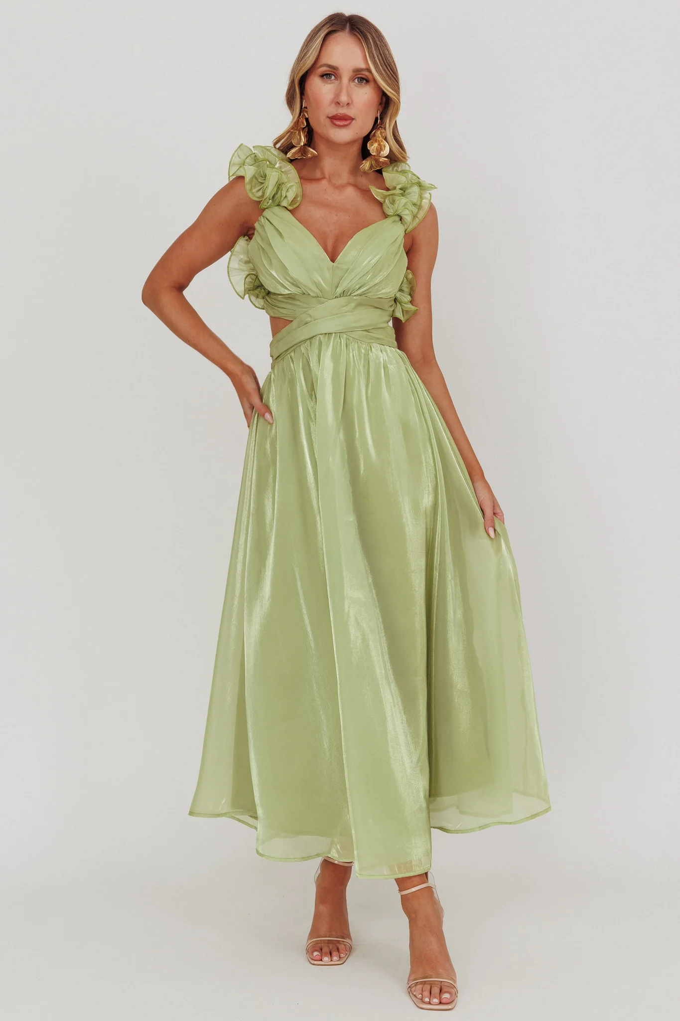Madara Lace-Up Back Maxi Dress Sage - Image 3