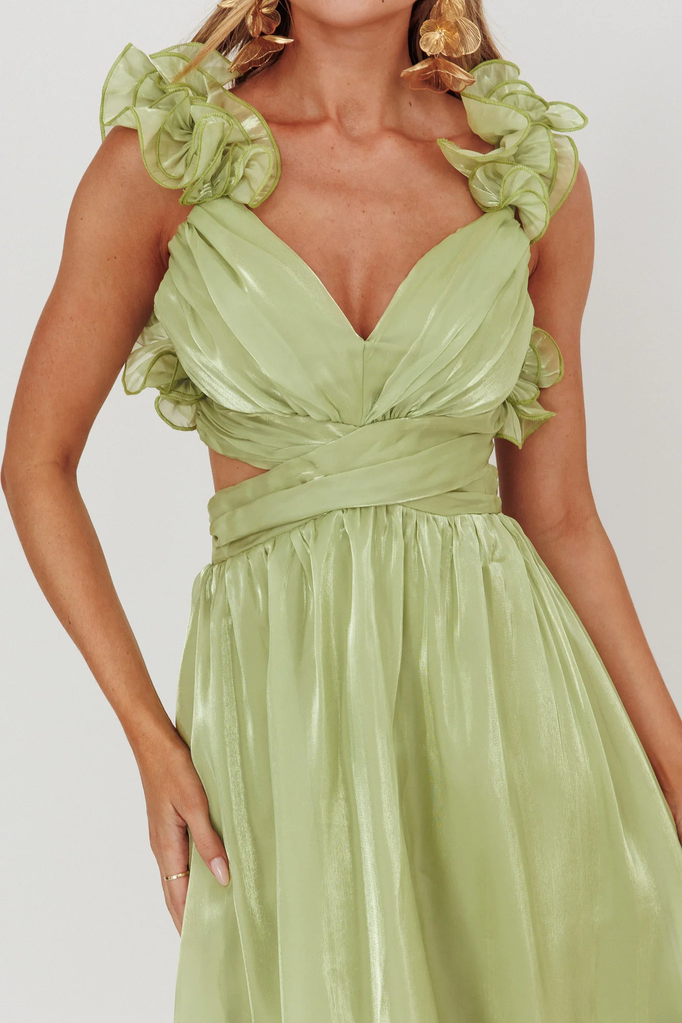 Madara Lace-Up Back Maxi Dress Sage - Image 4
