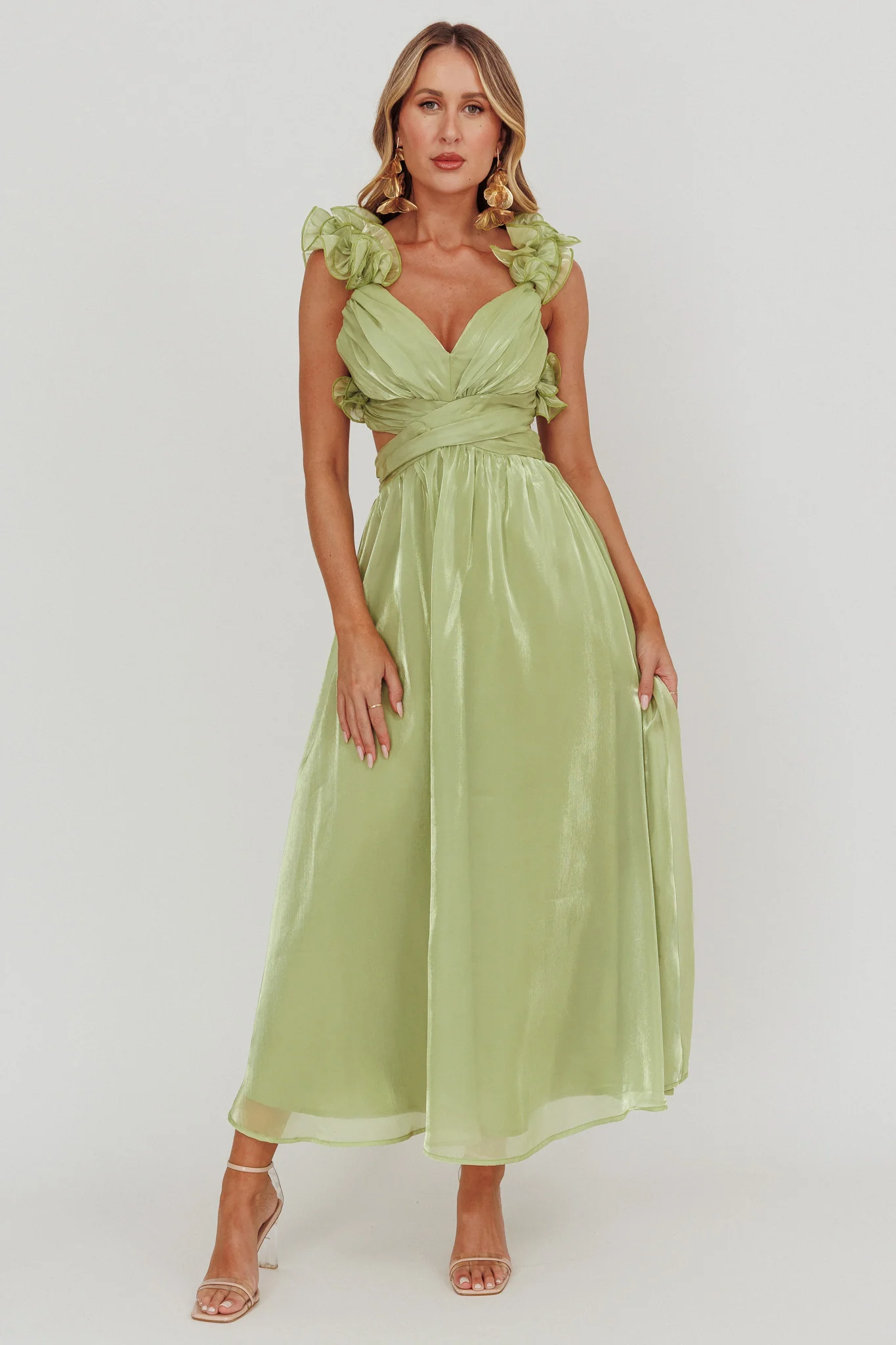 Madara Lace-Up Back Maxi Dress Sage - Image 5