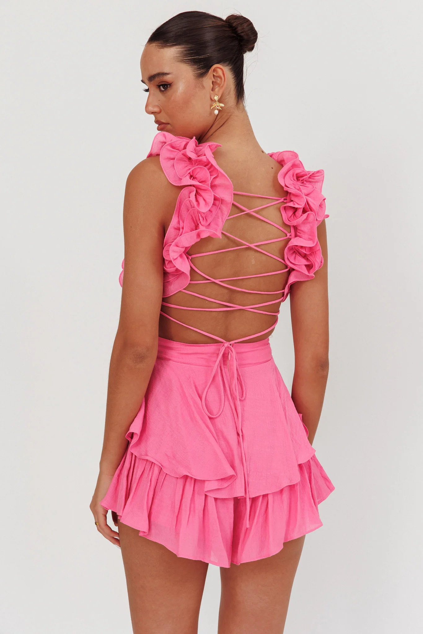 Madara Lace-Up Back Romper Pink - Image 2