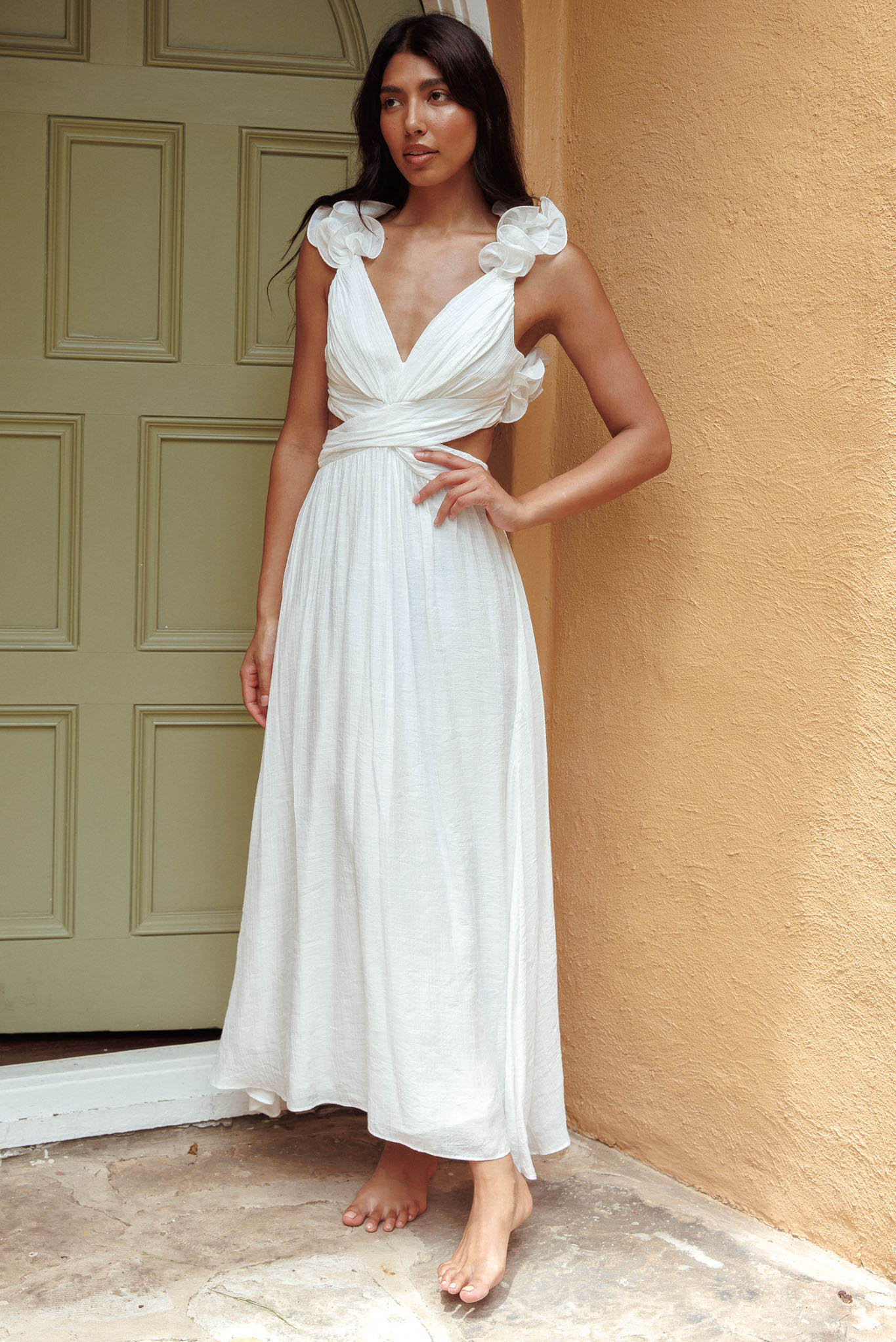 Madara Laced Back Ruffle Dress White - Image 4