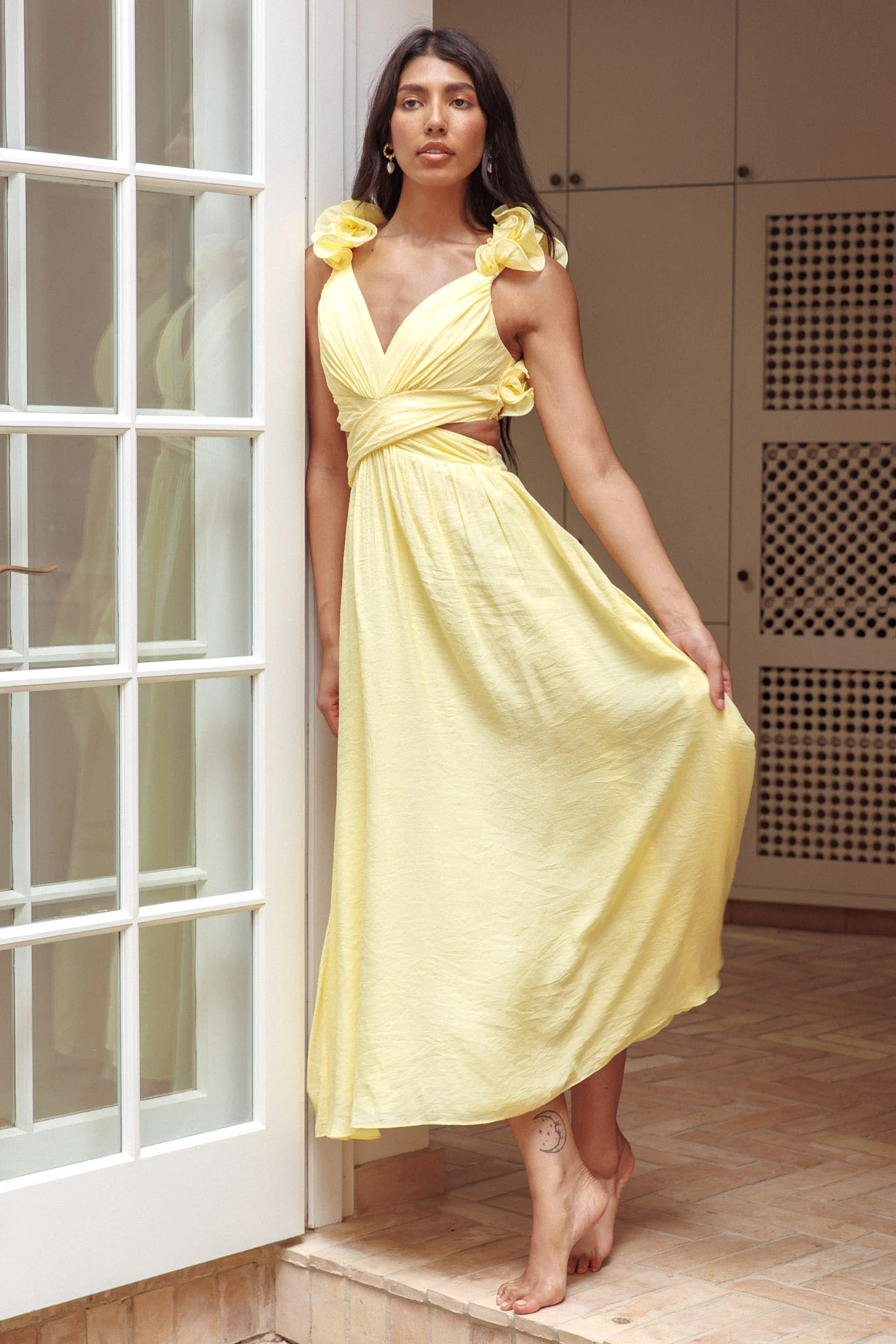 Madara Laced Back Ruffle Dress Yellow - Image 4
