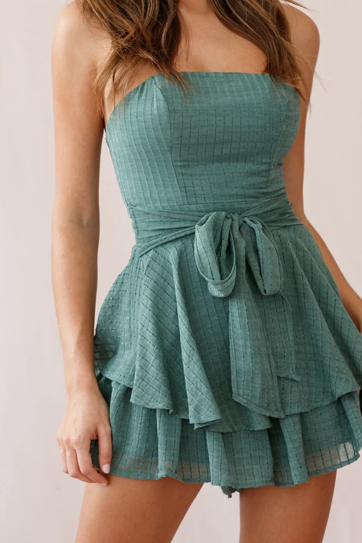 Maddox Fit & Flare Bandeau Romper Green - Image 4