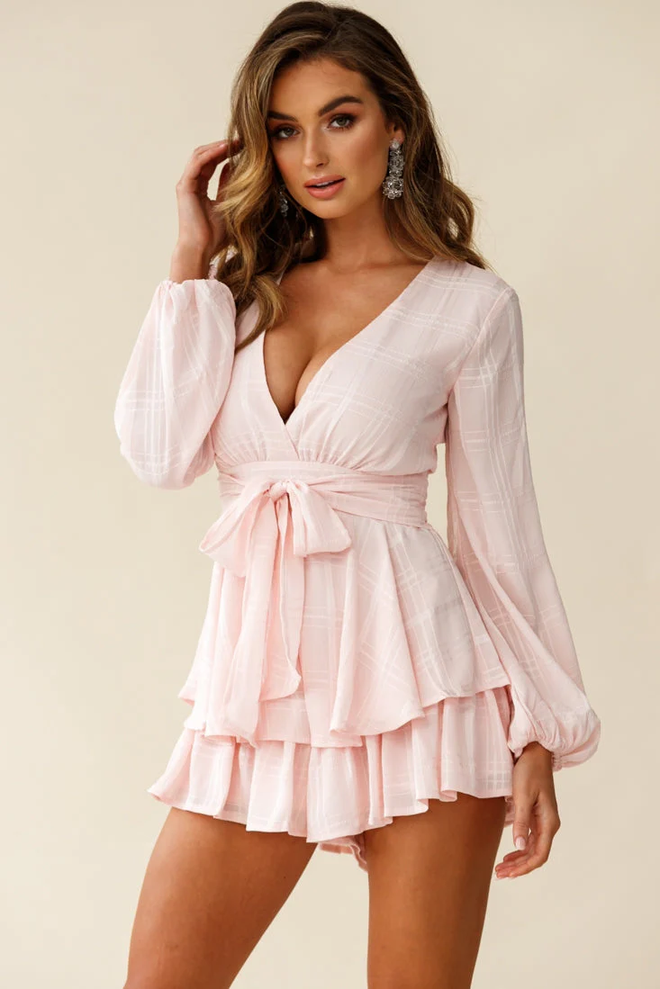 Maddox Fit & Flare Long Sleeve Romper Baby Pink - Image 2