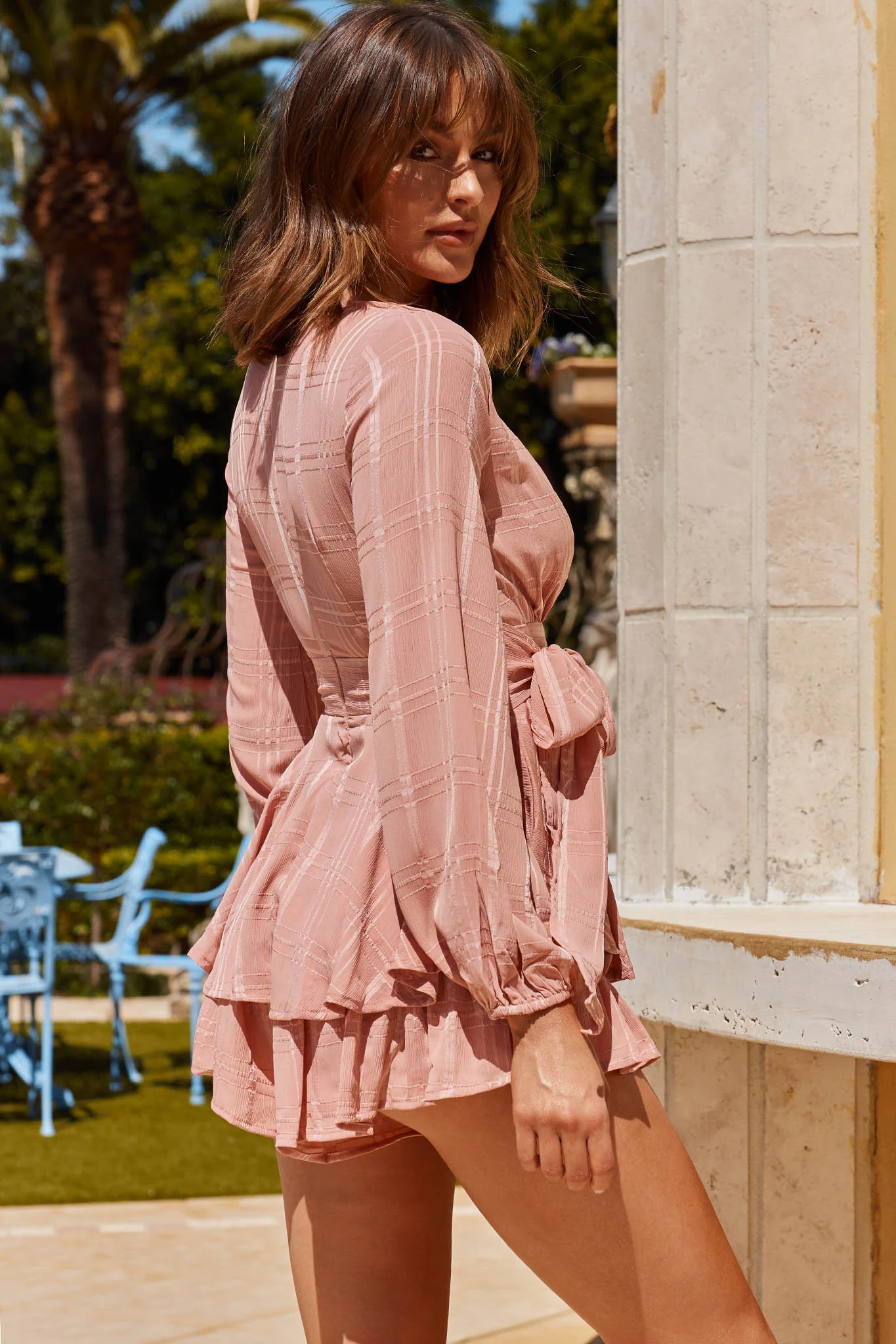 Maddox Fit & Flare Long Sleeve Romper Blush - Image 2