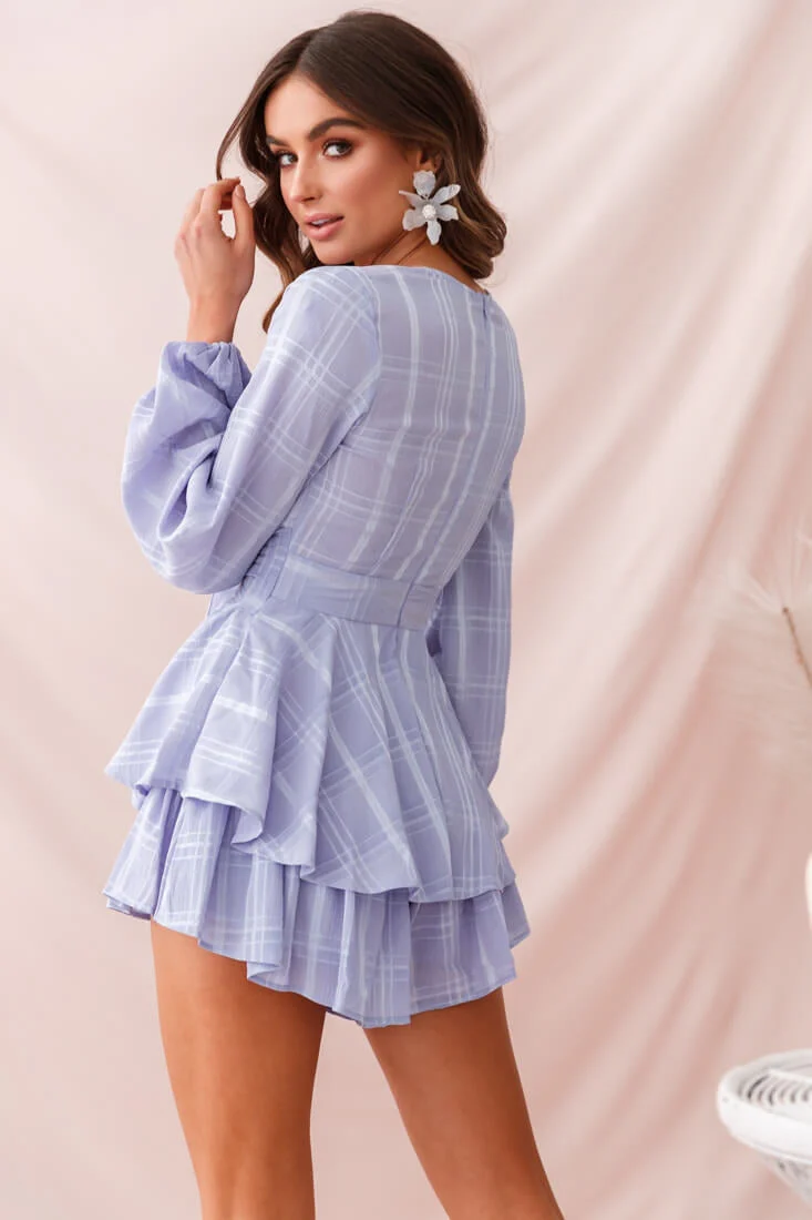 Maddox Fit & Flare Long Sleeve Romper Lavender - Image 3
