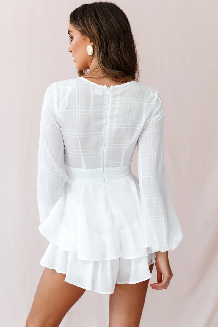 Maddox Fit & Flare Long Sleeve Romper White - Image 3