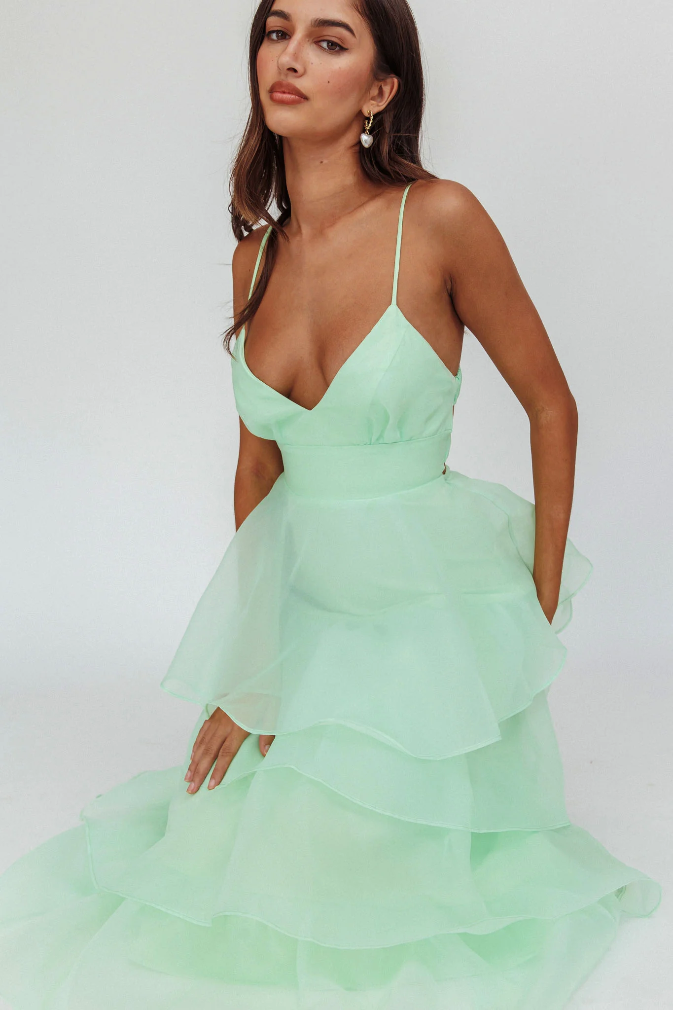 Made For You Tiered Ruffle Midi Dress Mint - Image 2