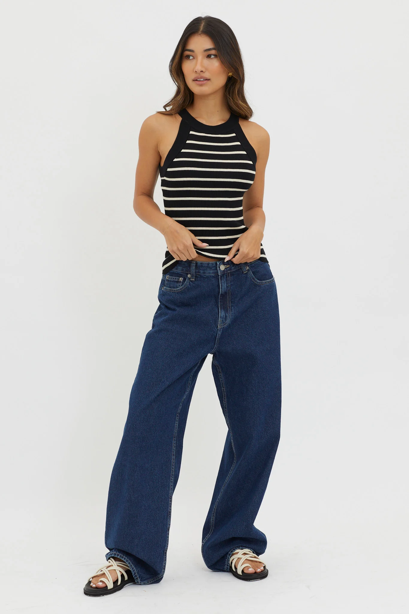 Made It Ribbed Knit Top Stripe Black - Image 3