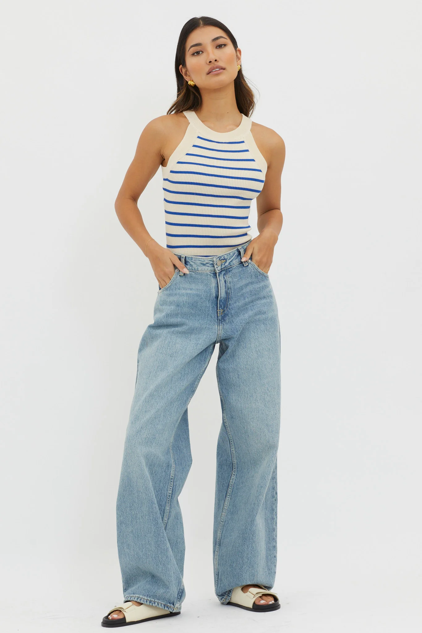 Made It Ribbed Knit Top Stripe Blue - Image 3