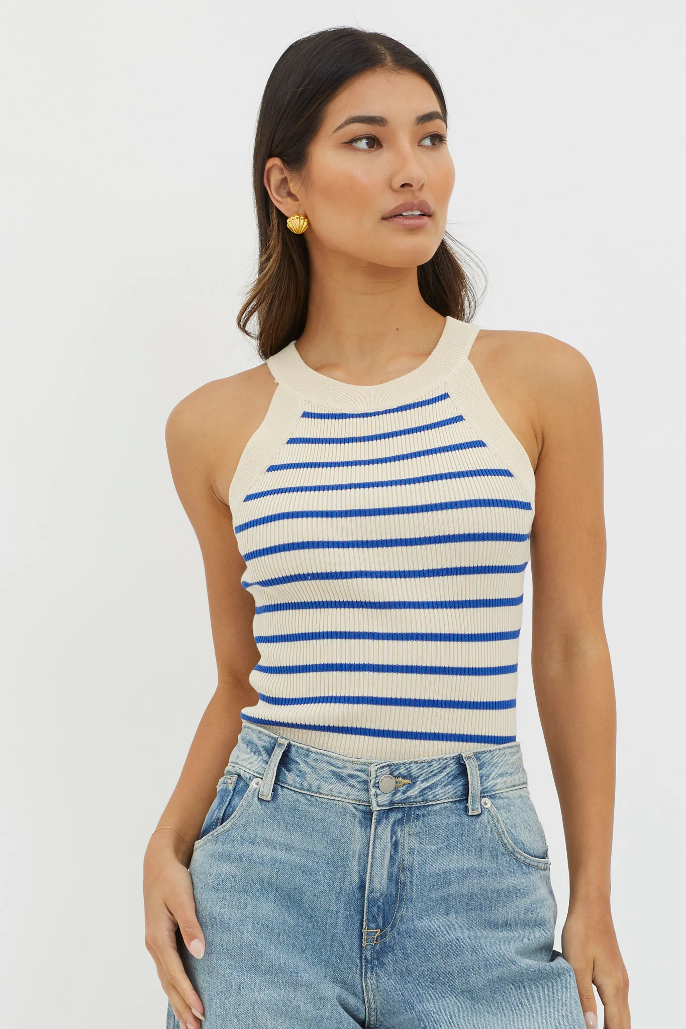 Made It Ribbed Knit Top Stripe Blue - Image 5