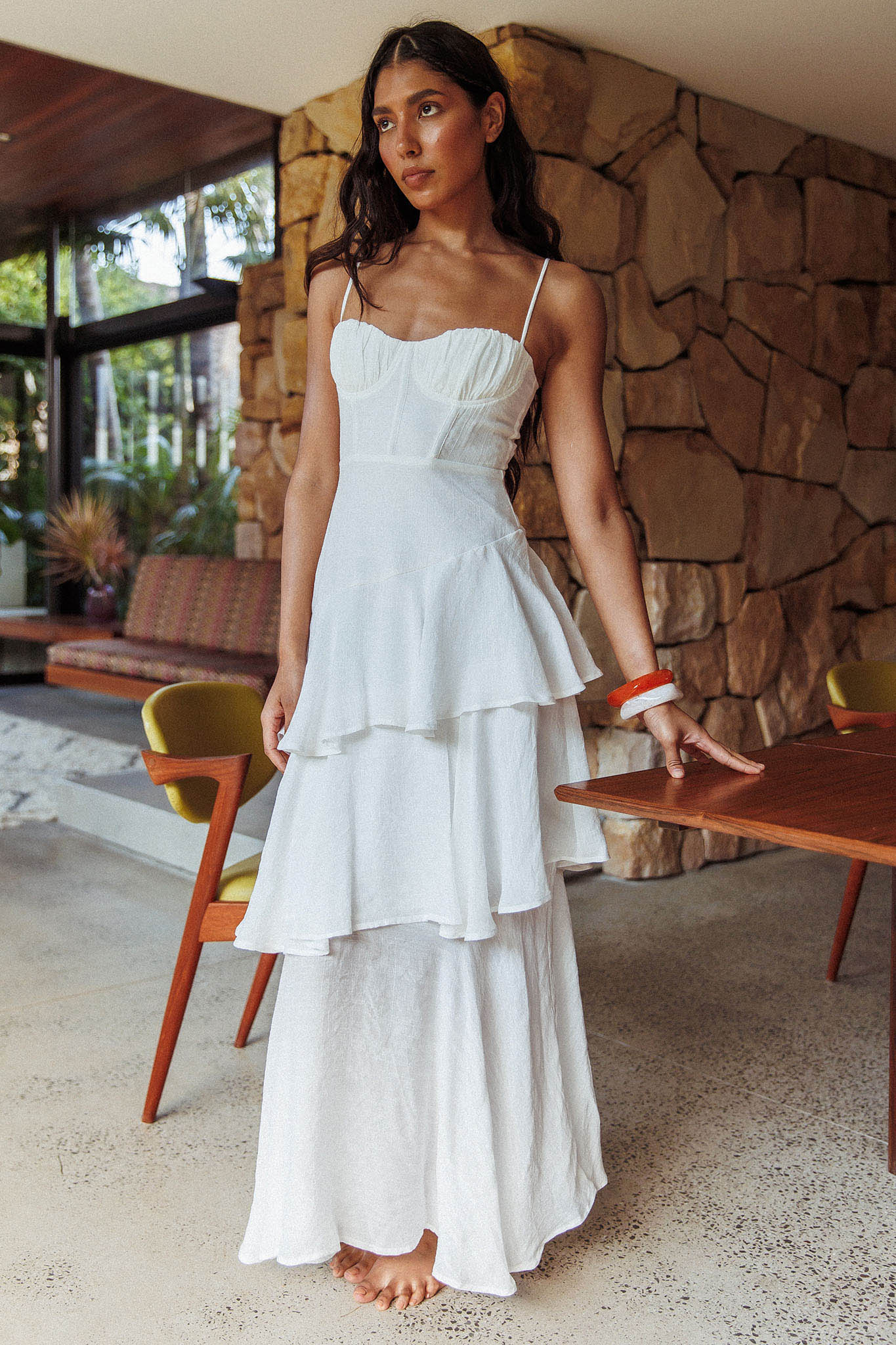 Madrid Tiered Ruffle Maxi Dress White - Image 2